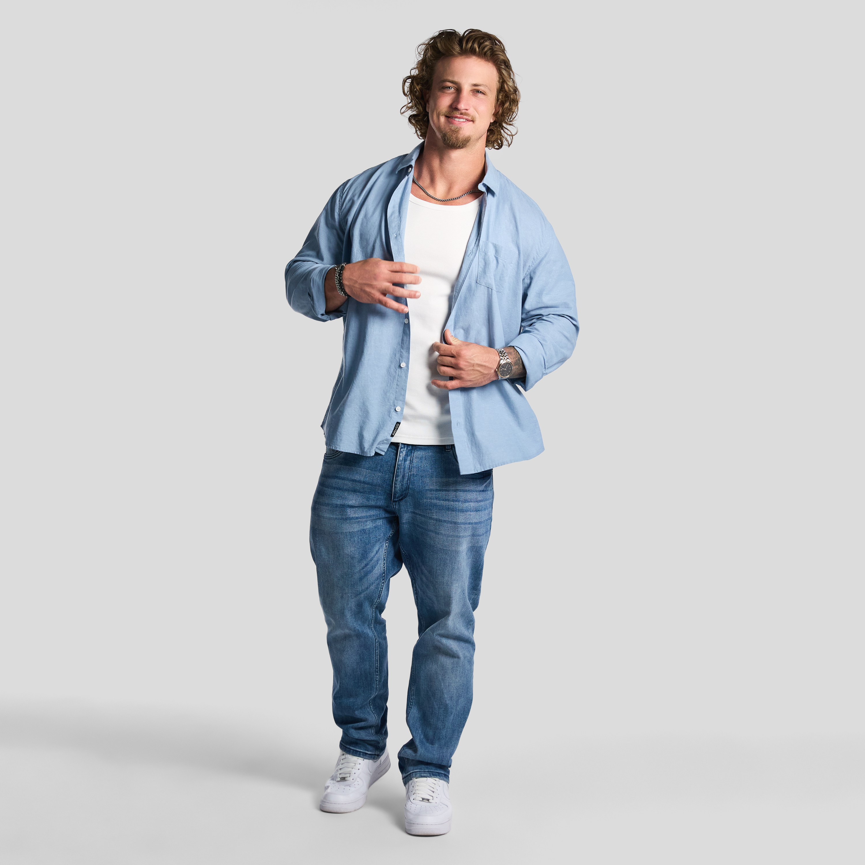 Sky Blue Albany Linen Blend Shirt