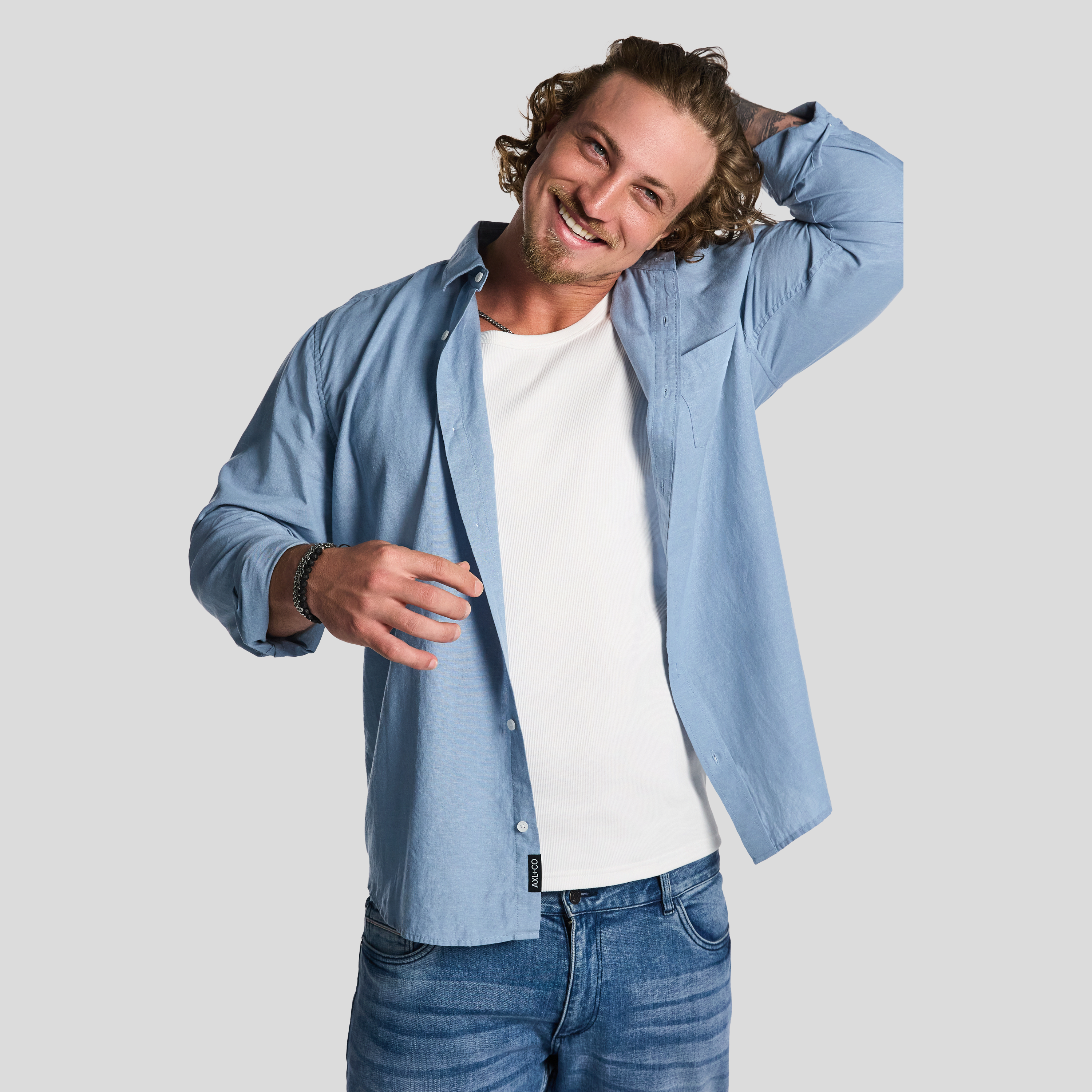 Sky Blue Albany Linen Blend Shirt