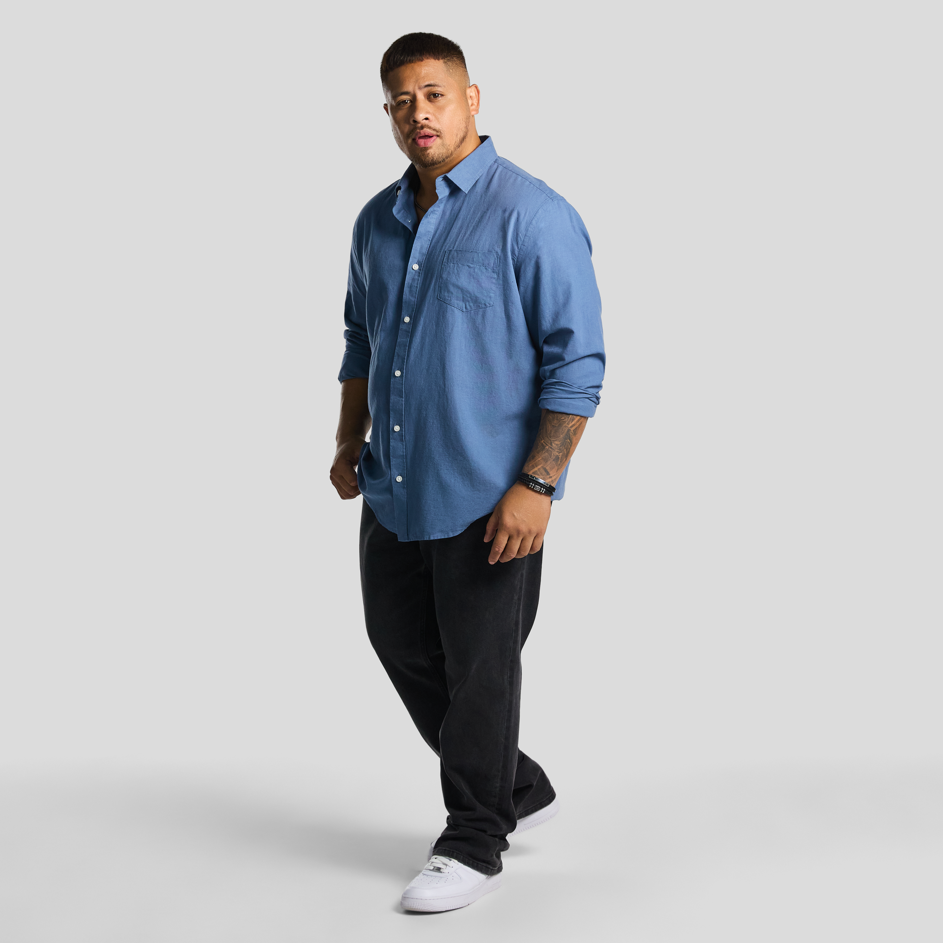 Steel Blue Albany Linen Blend Shirt