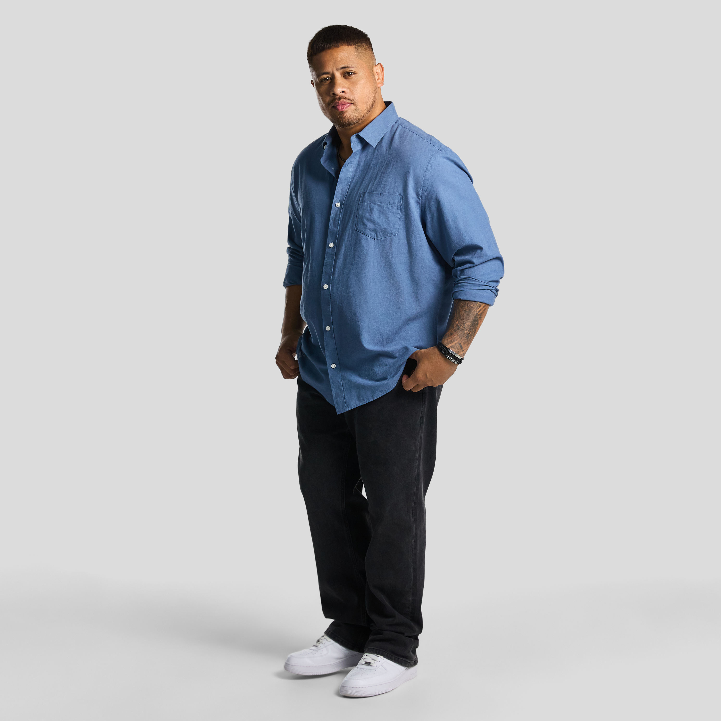 Steel Blue Albany Linen Blend Shirt