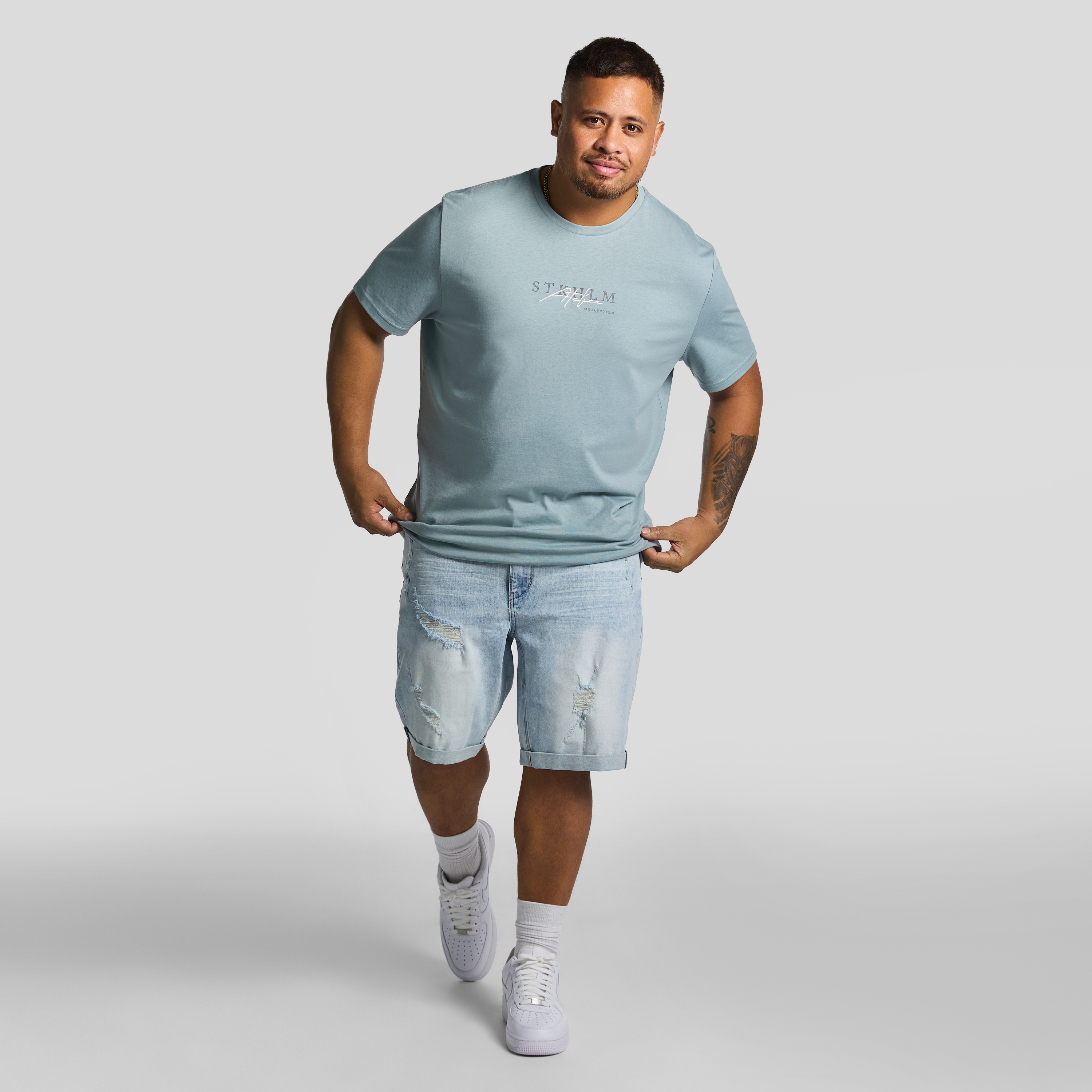 Light Blue Zeb Ripped Denim Shorts