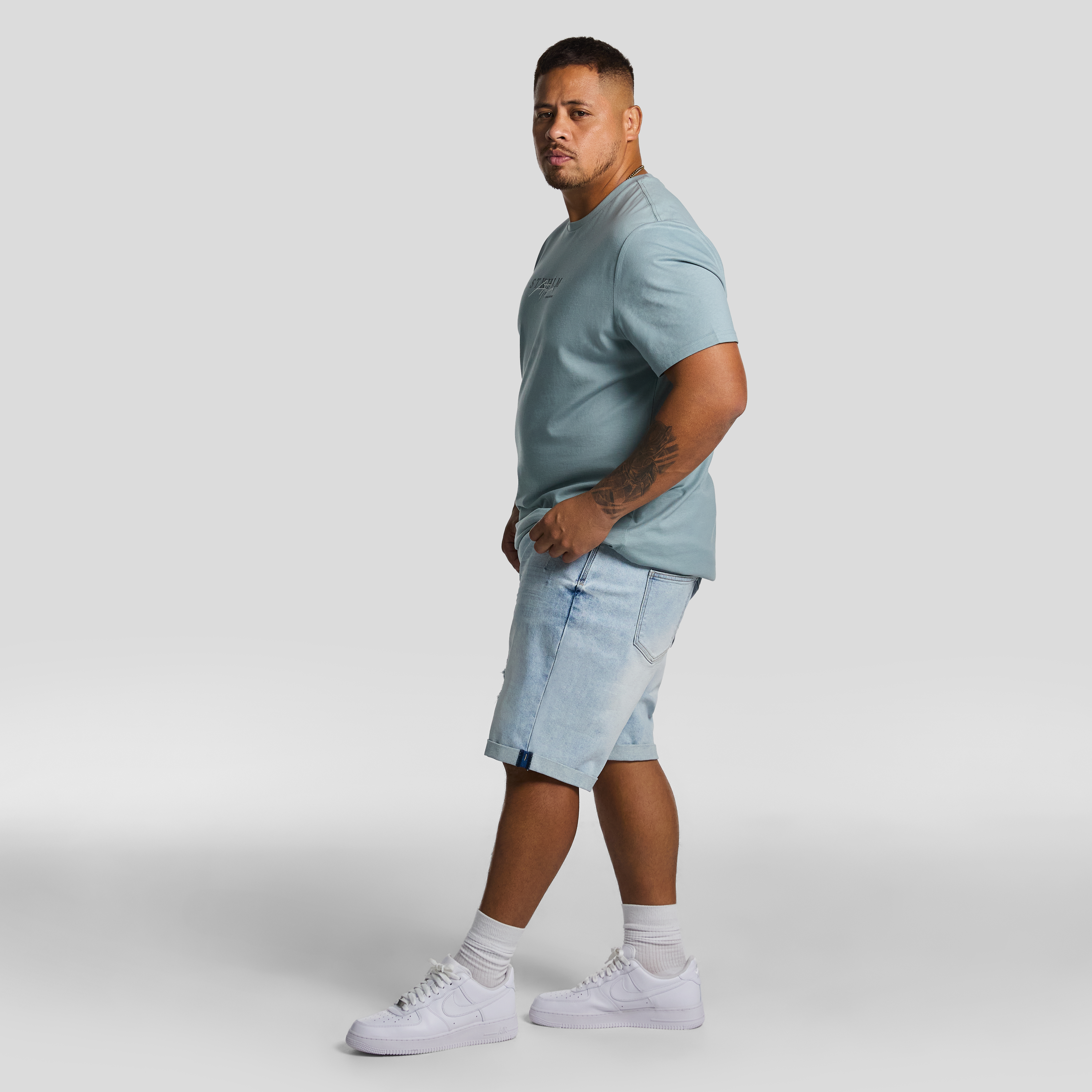 Light Blue Zeb Ripped Denim Shorts