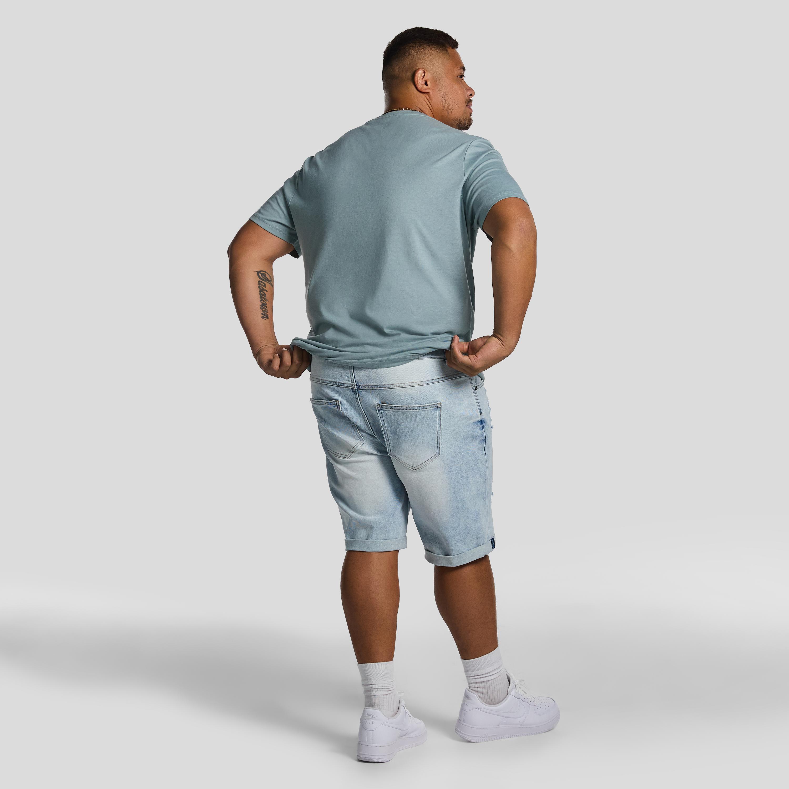 Light Blue Zeb Ripped Denim Shorts