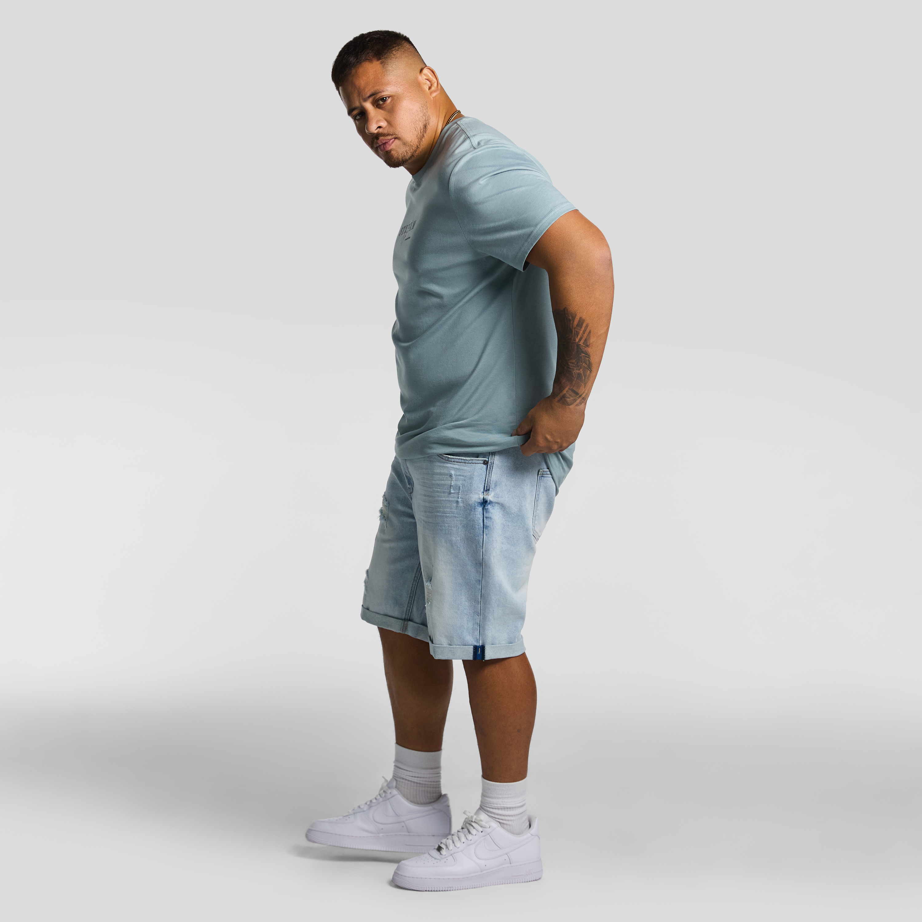 Light Blue Zeb Ripped Denim Shorts