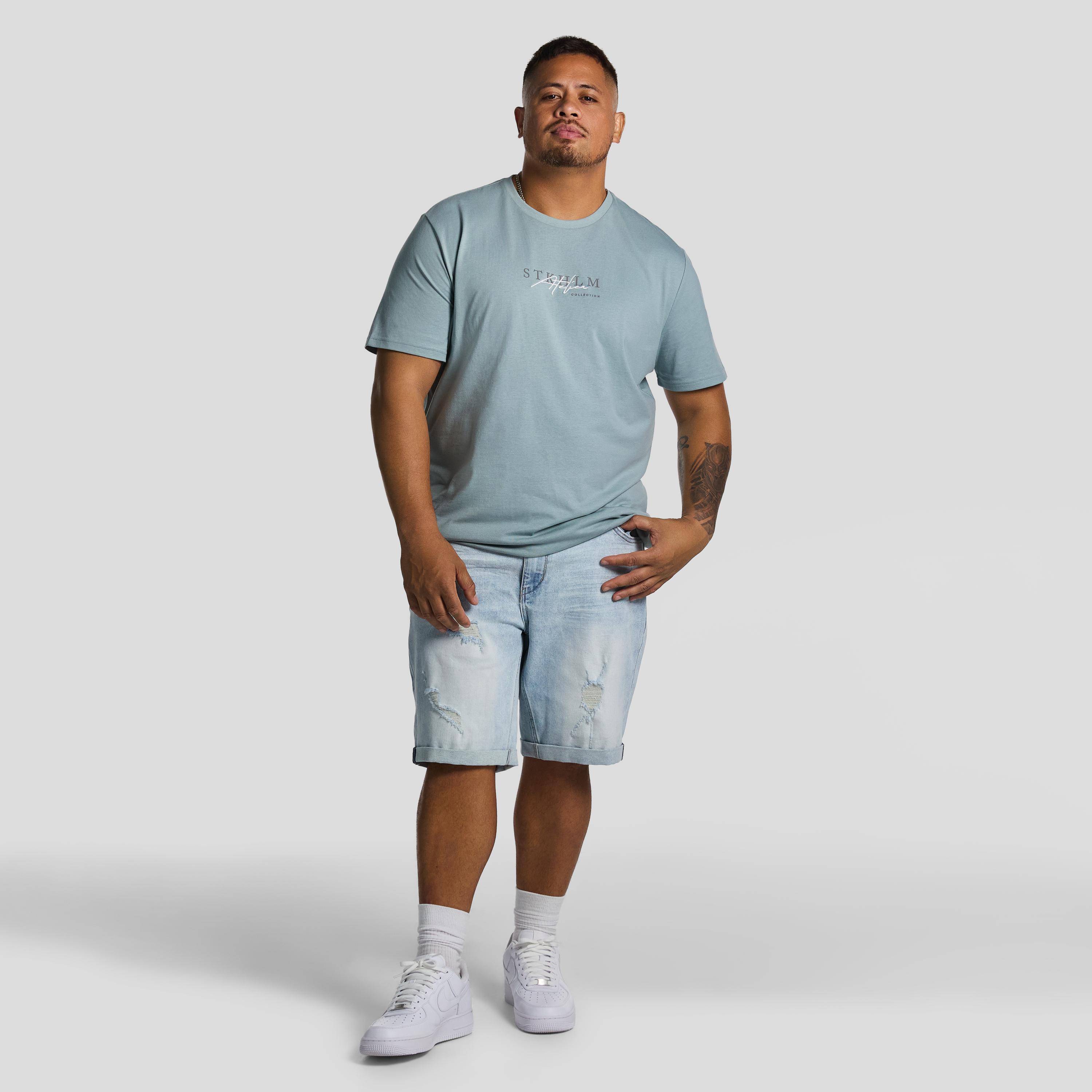 Light Blue Zeb Ripped Denim Shorts