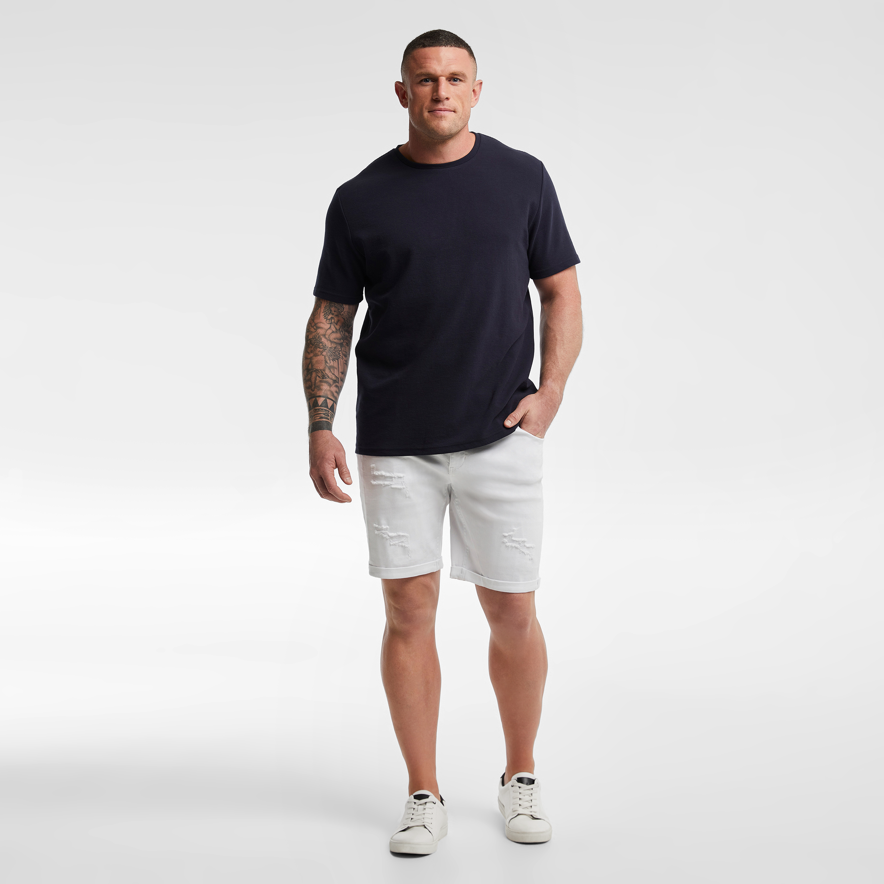 White Zeb Ripped Denim Shorts