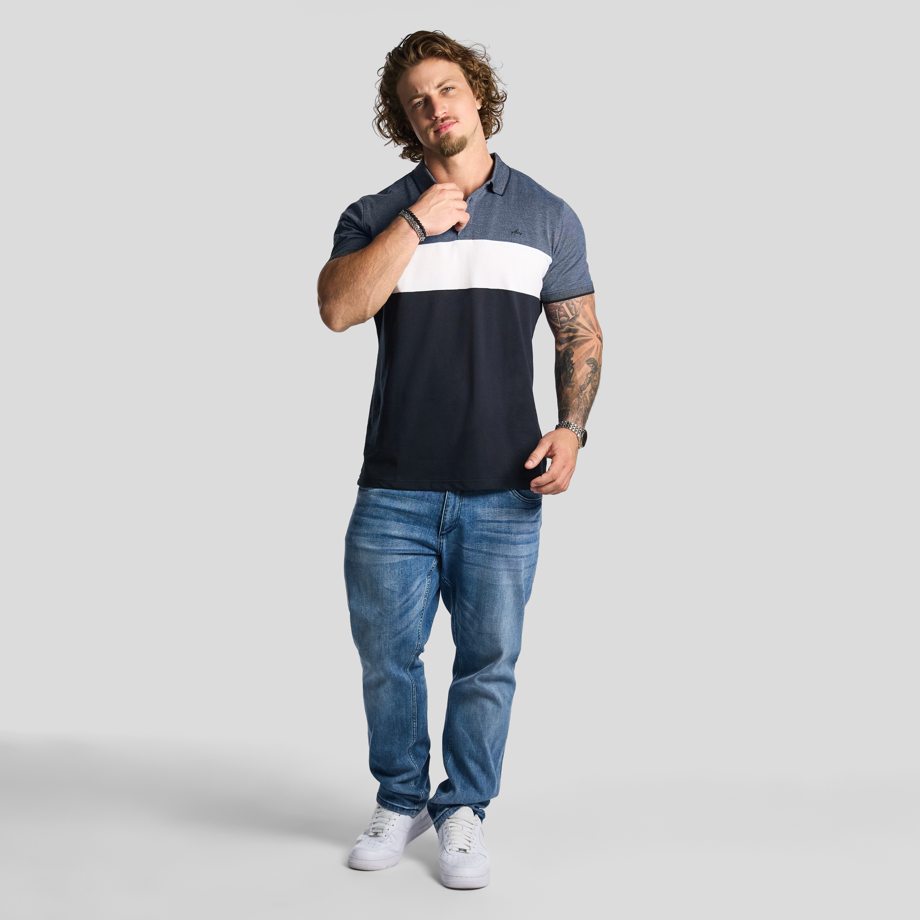 Navy David Colour Block Polo Shirt