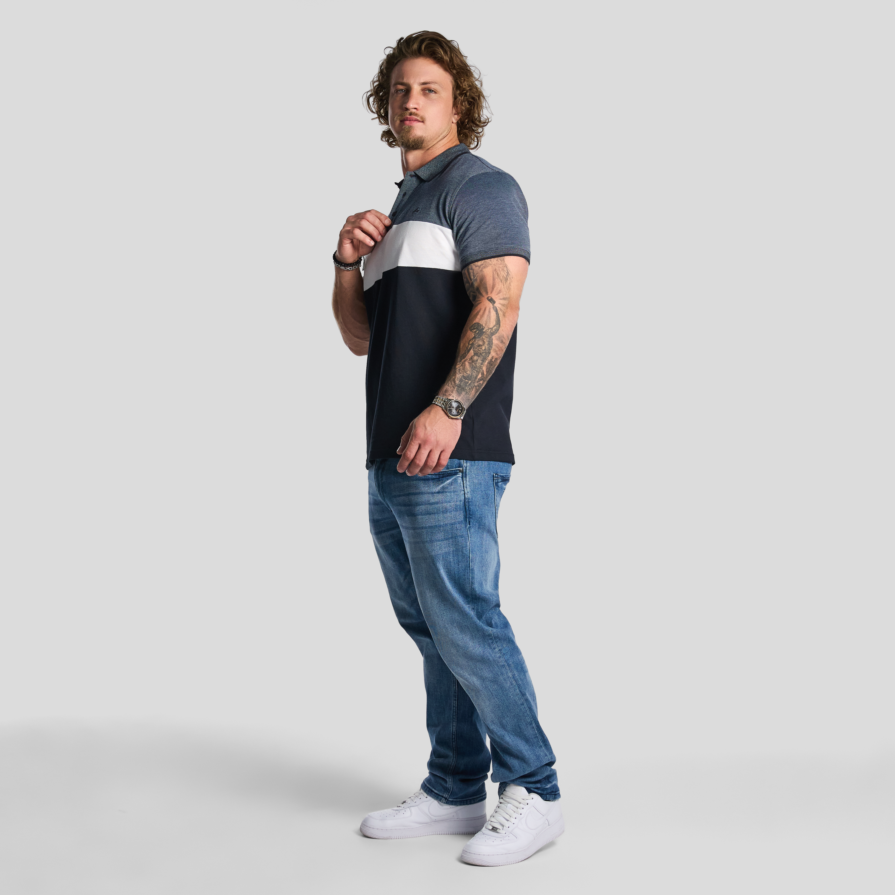 Navy David Colour Block Polo Shirt