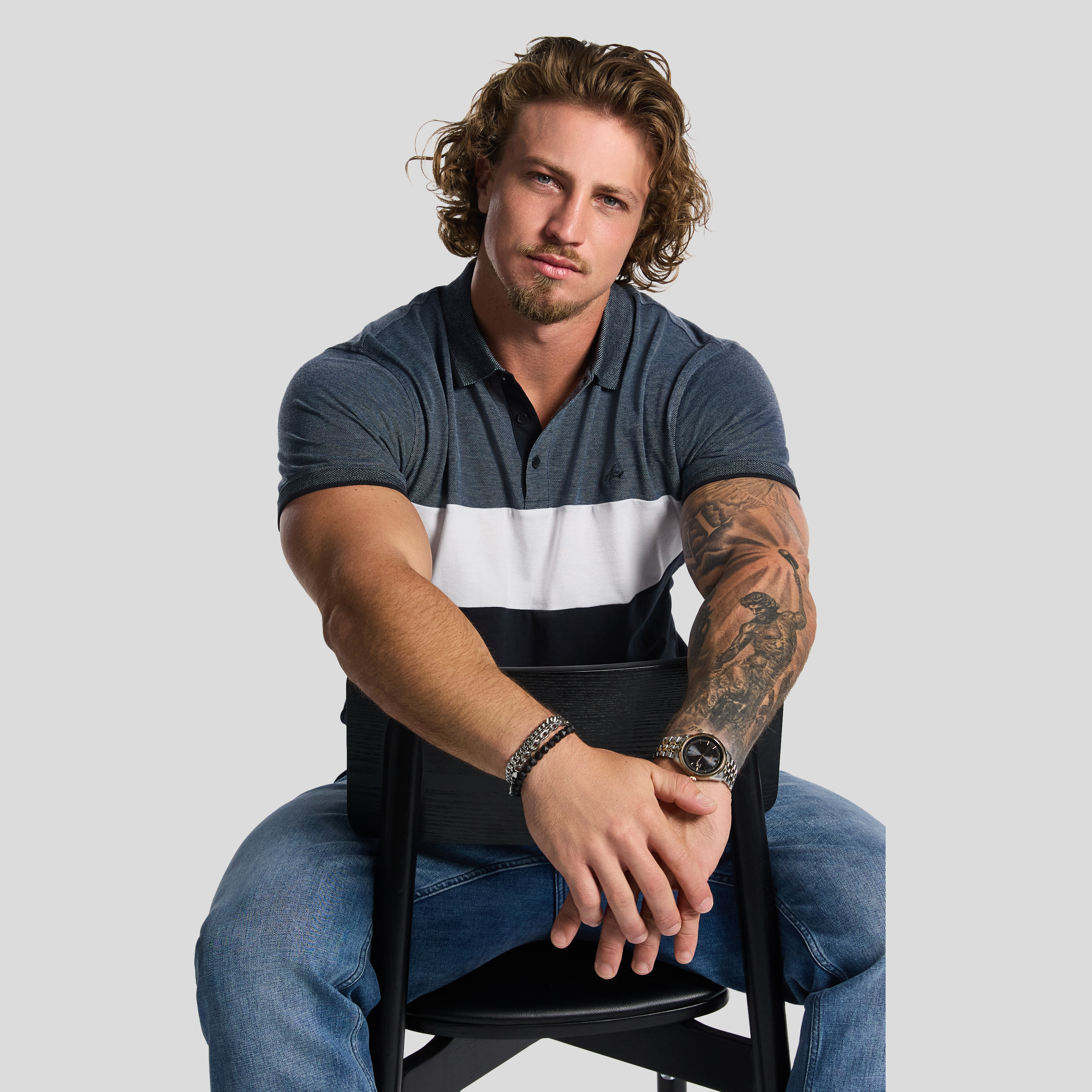 Navy David Colour Block Polo Shirt