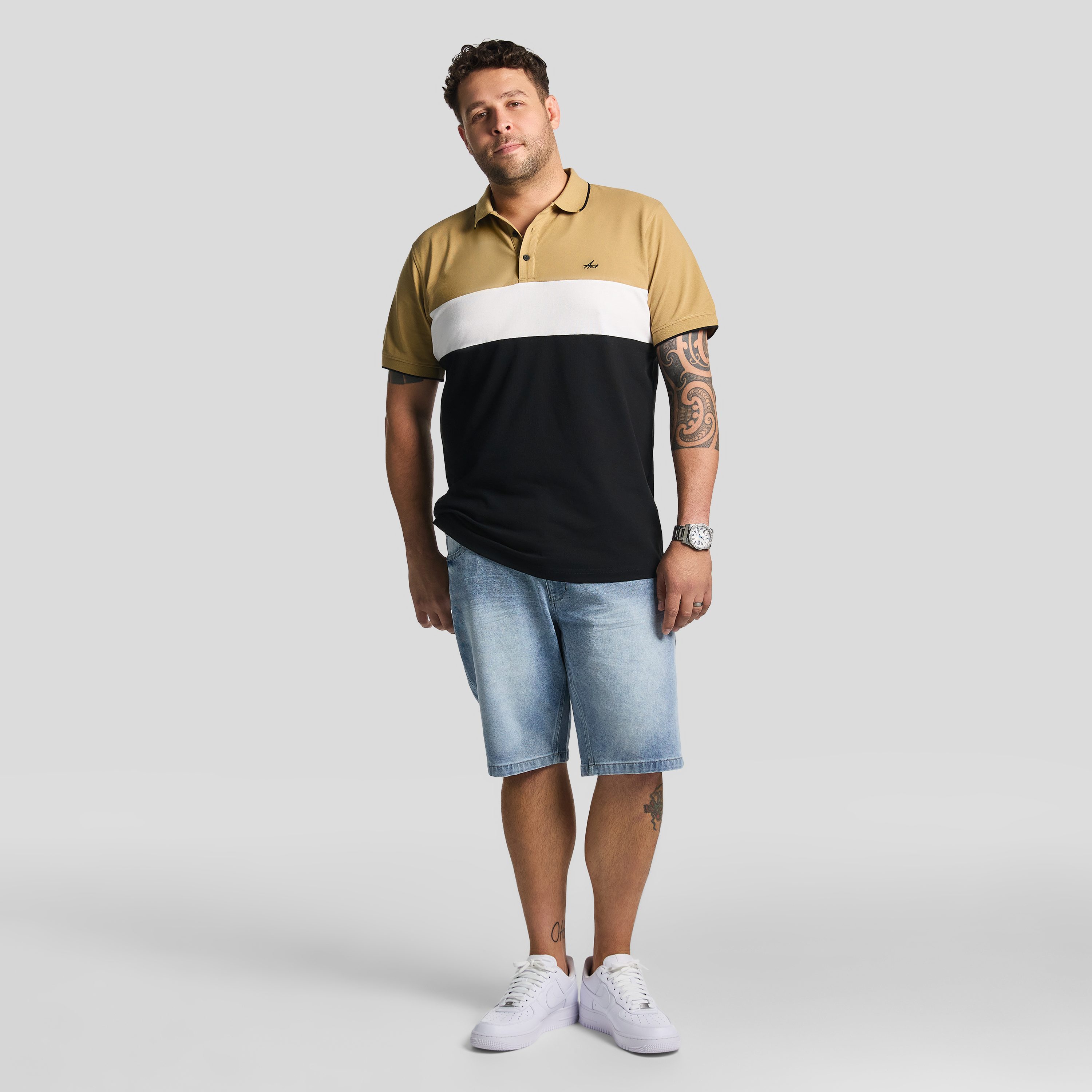 Tan David Colour Block Polo Shirt