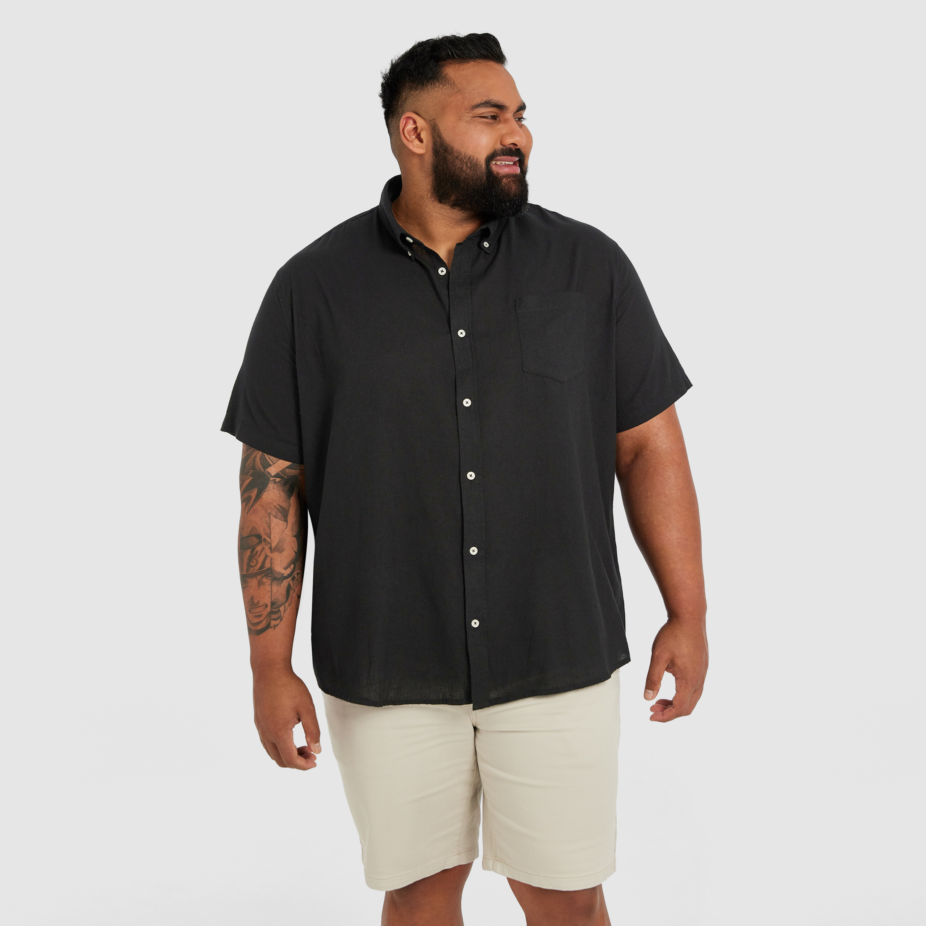 Black Albany Linen Blend Shirt