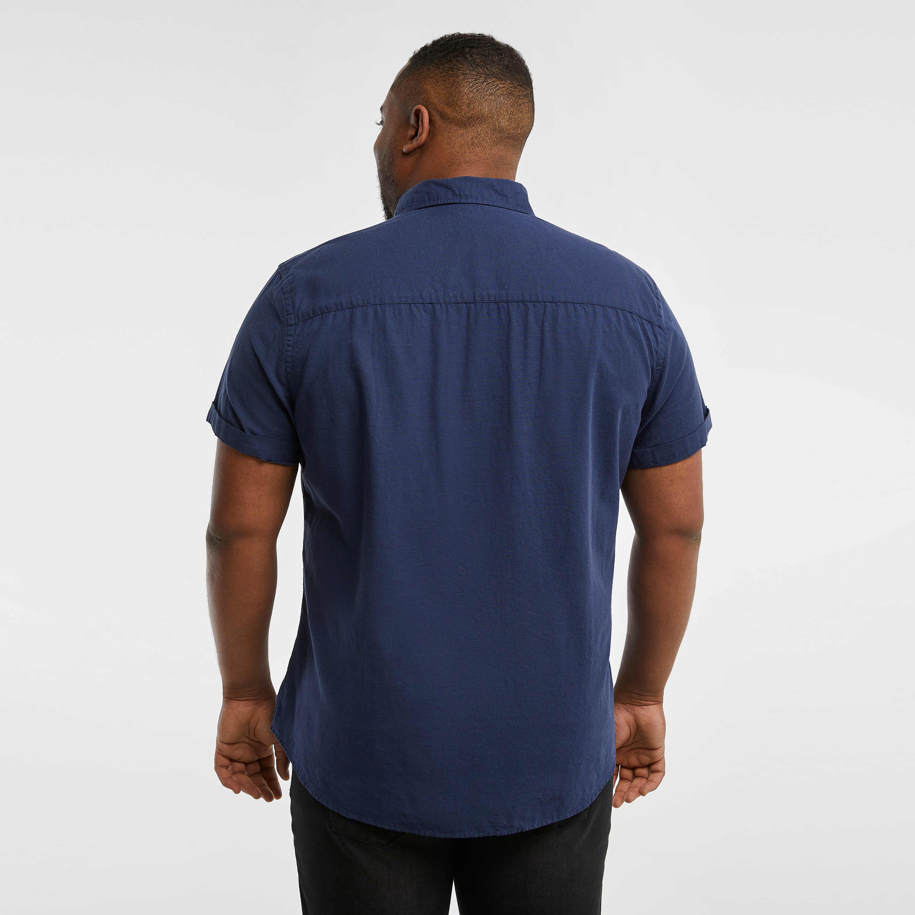 Navy Albany Linen Blend Shirt
