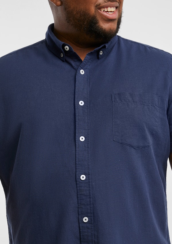 Navy Albany Linen Blend Shirt