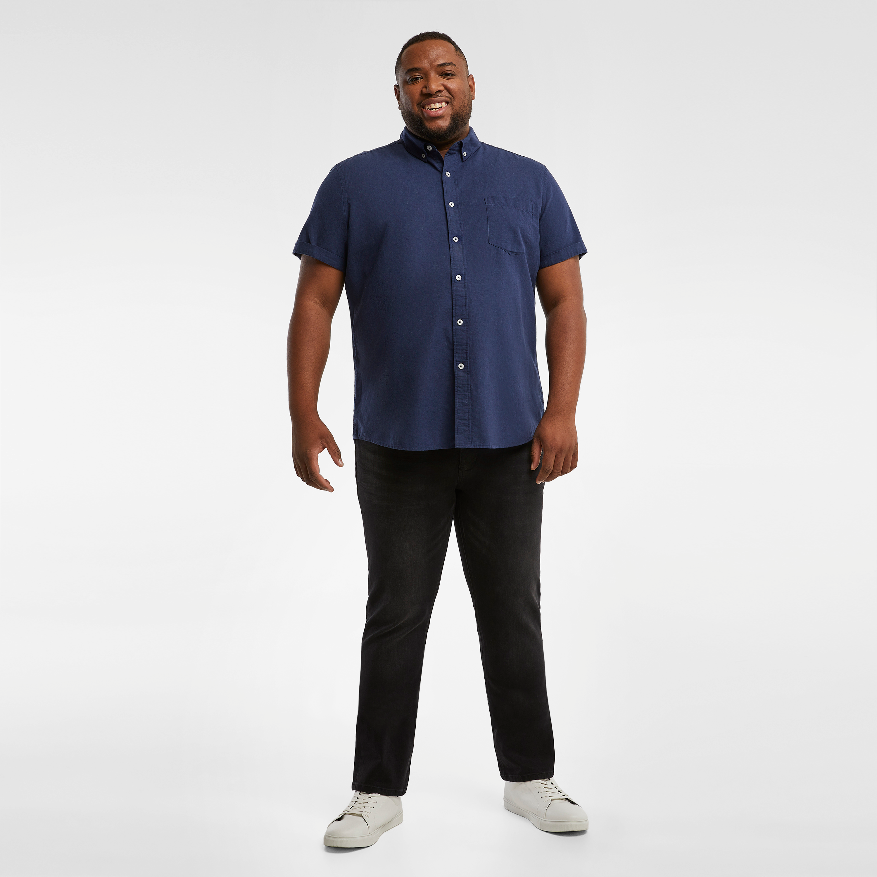 Navy Albany Linen Blend Shirt