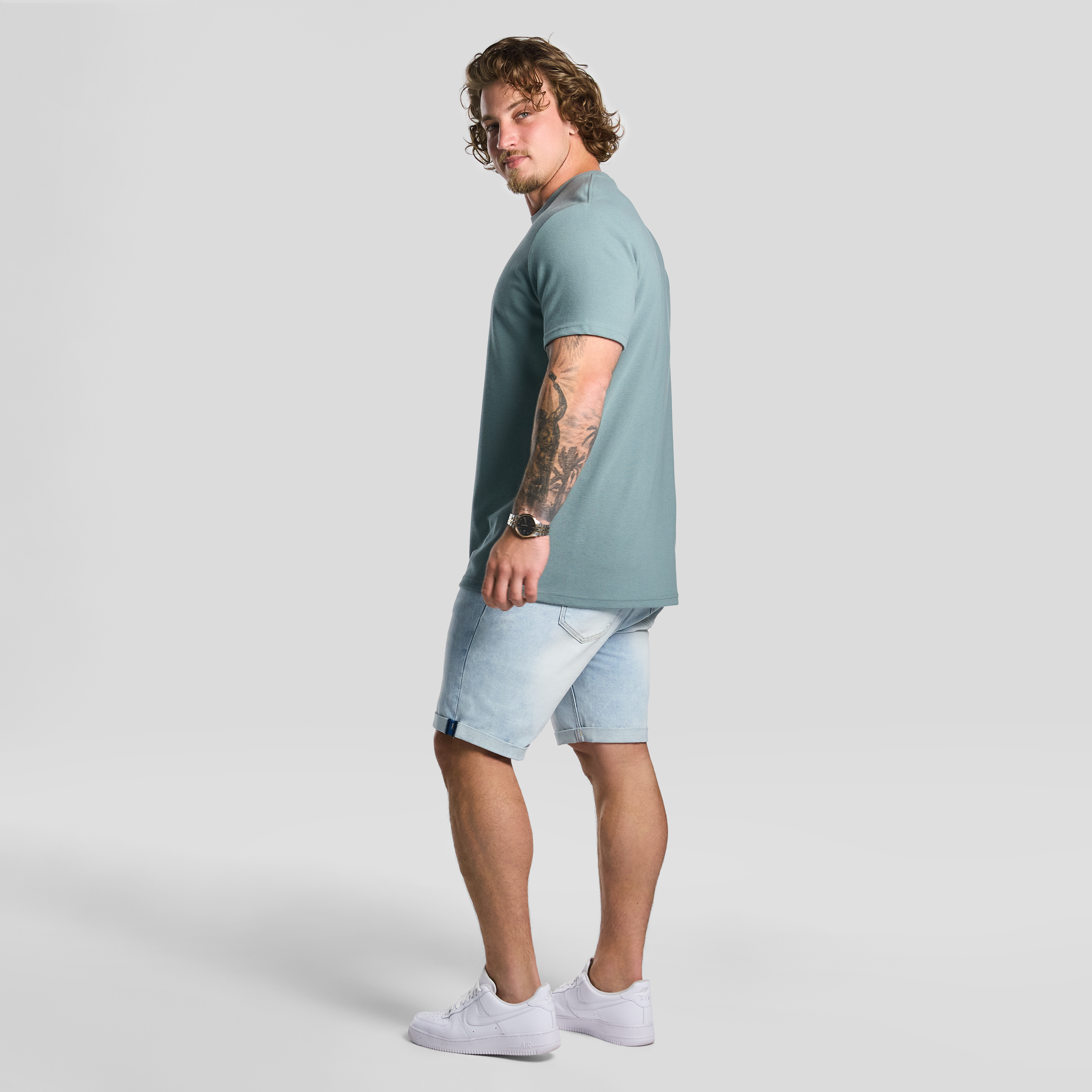 Mid Green Korey Crew Neck Textured T Shirt