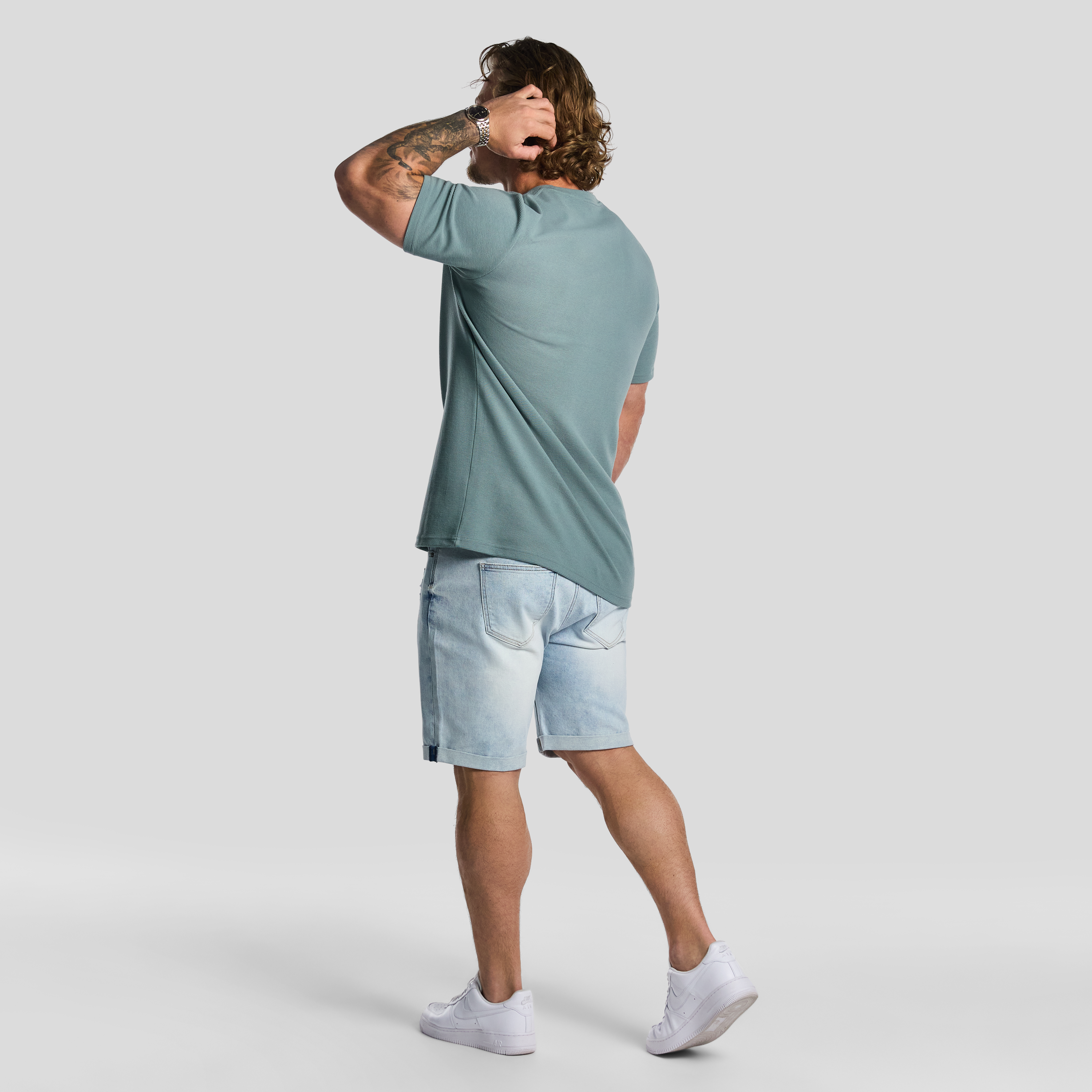 Mid Green Korey Crew Neck Textured T Shirt