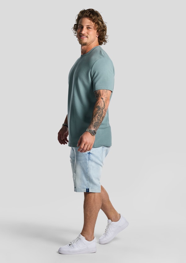 Mid Green Korey Crew Neck Textured T Shirt