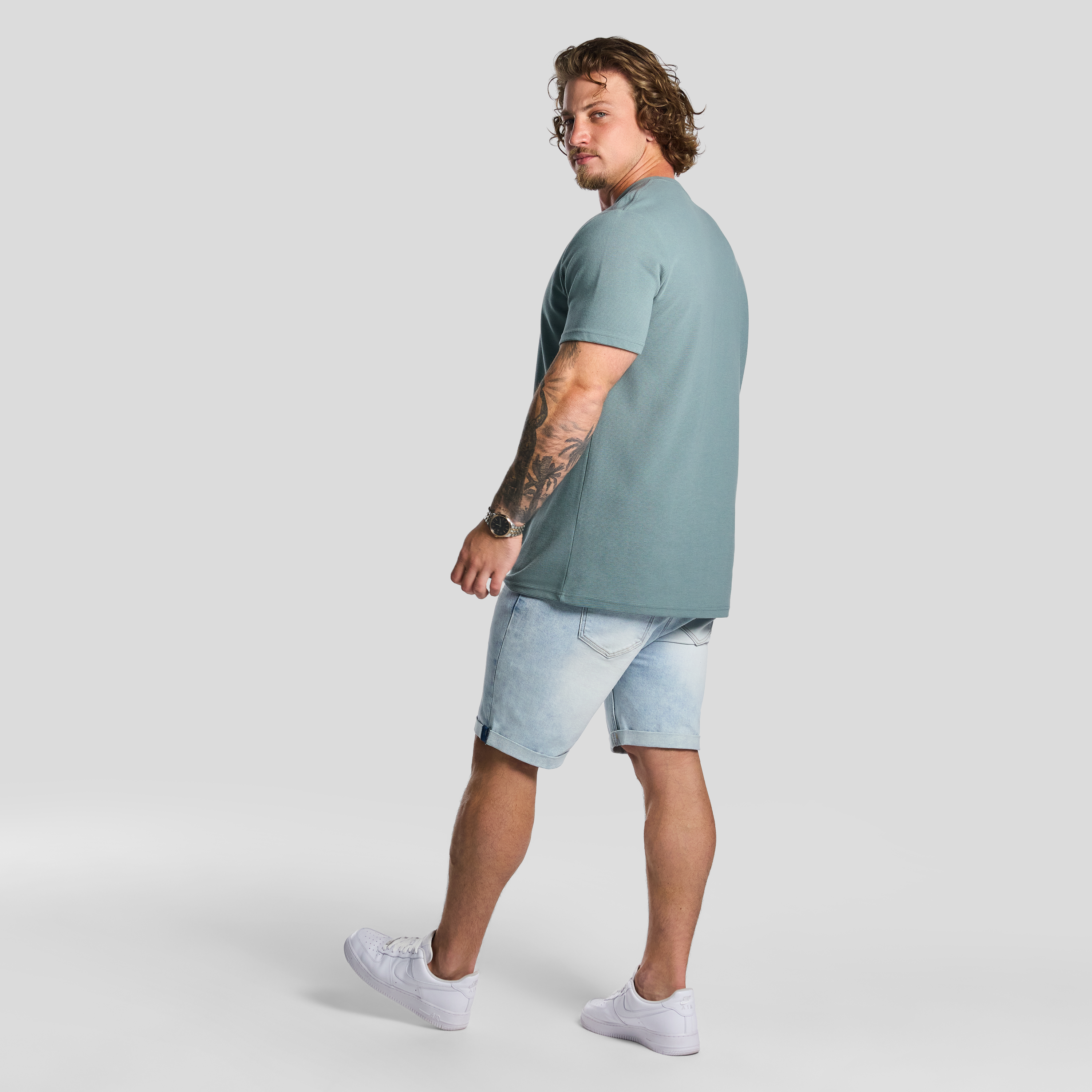 Mid Green Korey Crew Neck Textured T Shirt