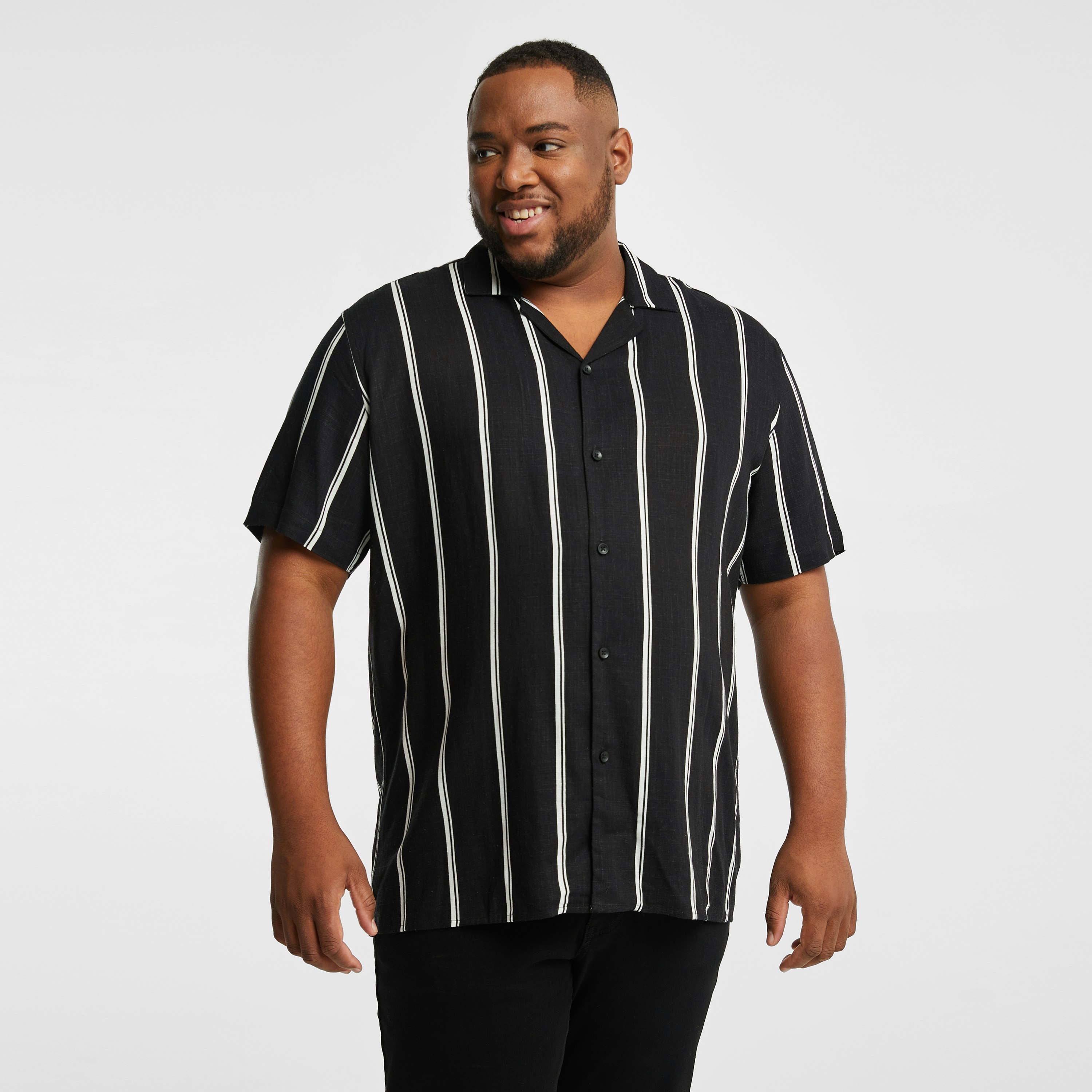 Black Palmdale Linen Blend Striped Shirt | AXL+CO by Connor