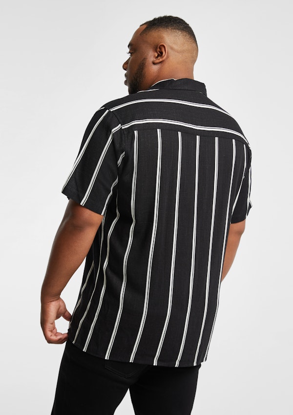 Black Palmdale Linen Blend Striped Shirt
