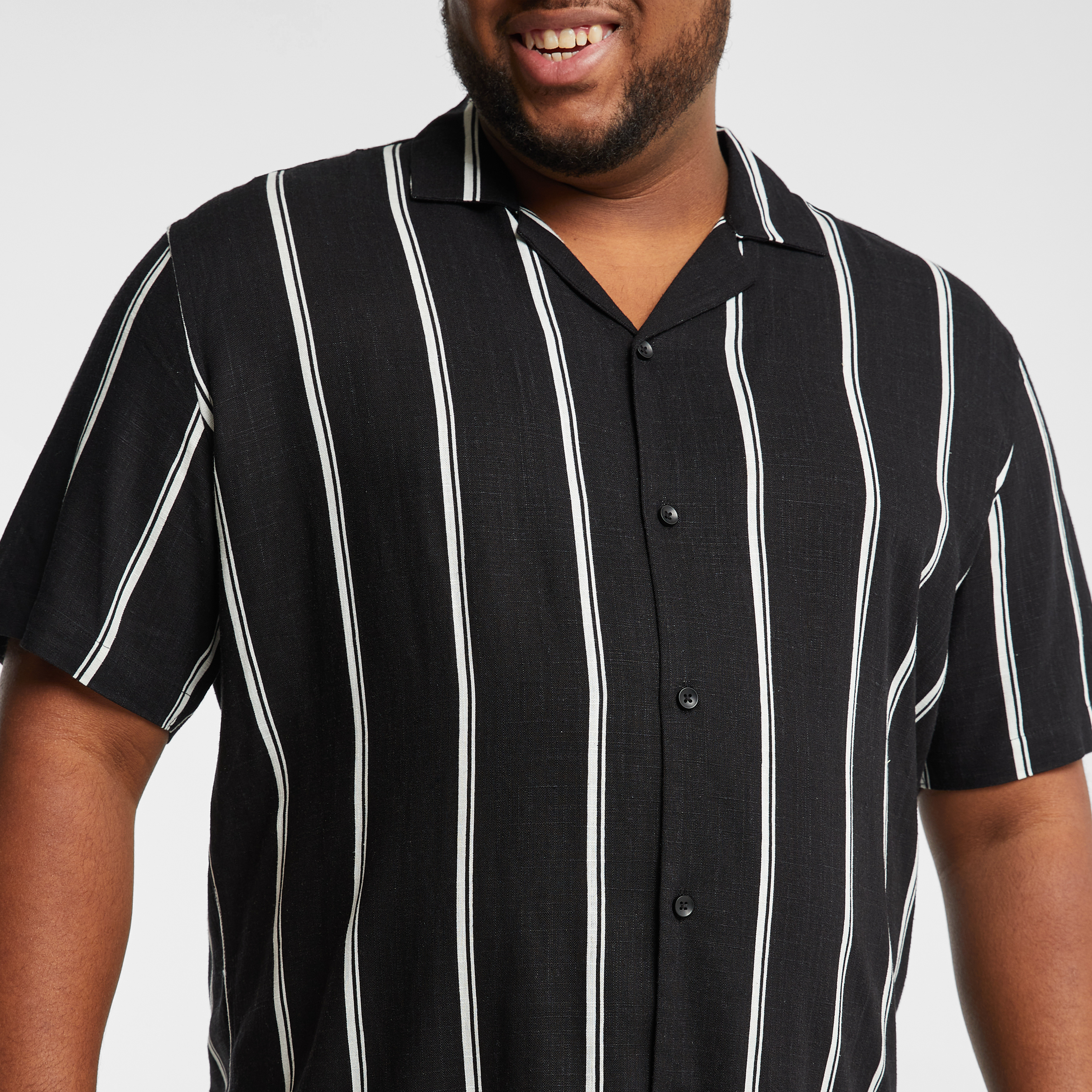 Black Palmdale Linen Blend Striped Shirt