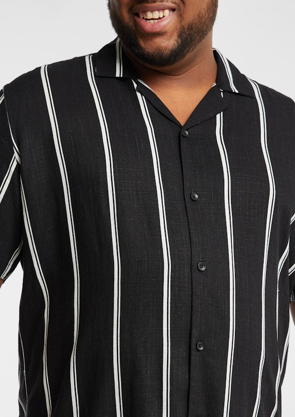 Black Palmdale Linen Blend Striped Shirt