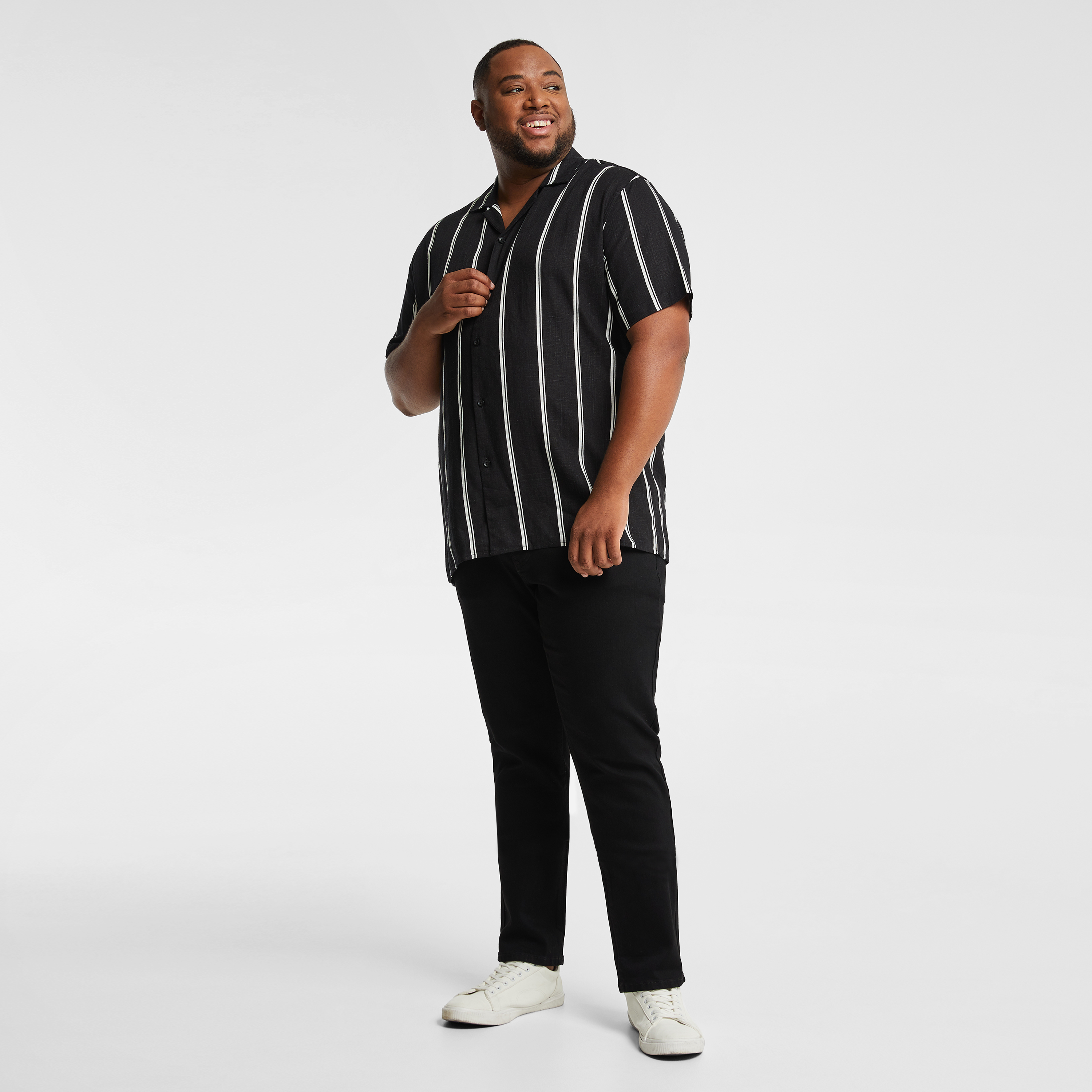 Black Palmdale Linen Blend Striped Shirt