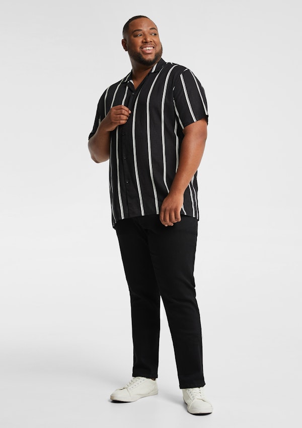 Black Palmdale Linen Blend Striped Shirt