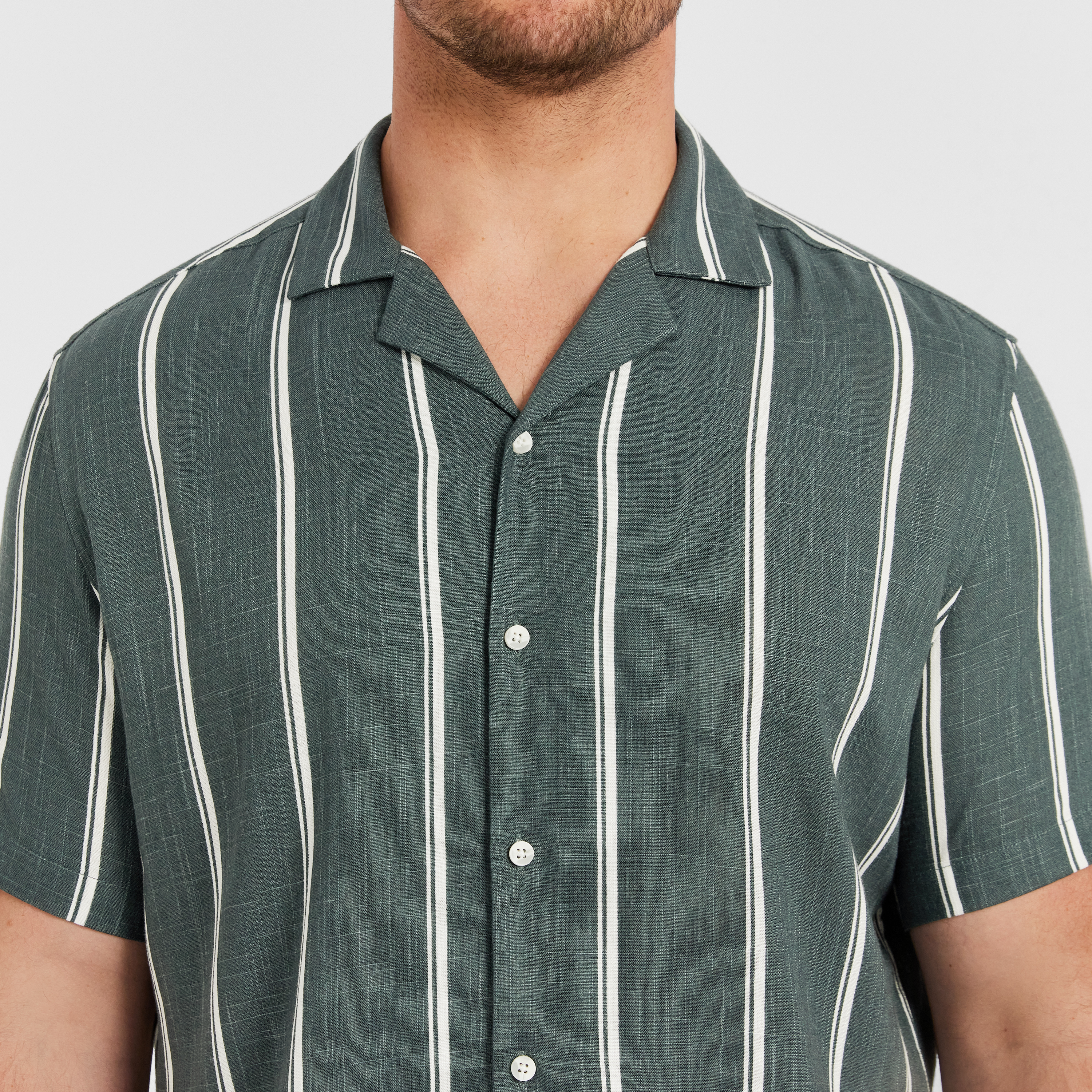Dark Green Palmdale Linen Blend Striped Shirt