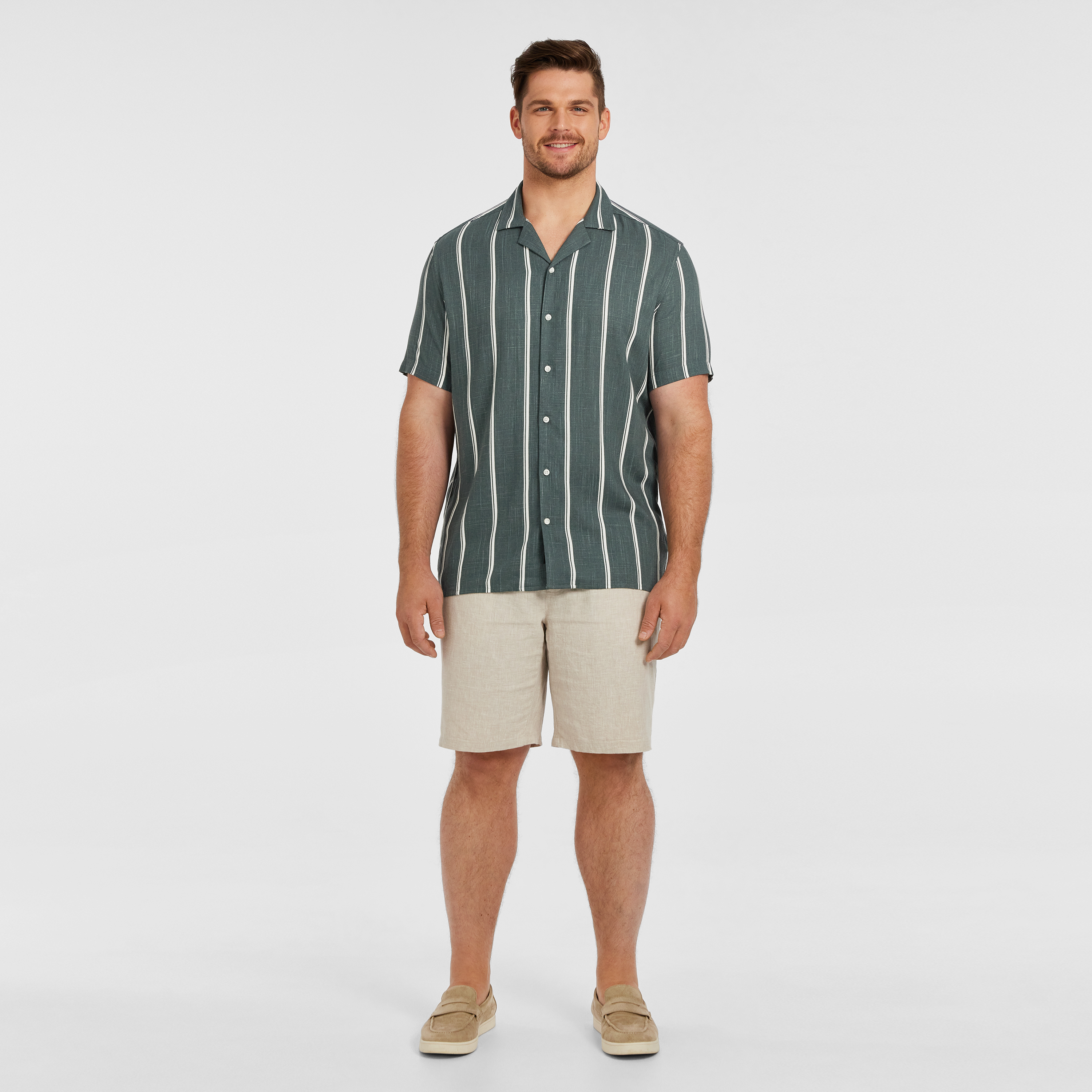 Dark Green Palmdale Linen Blend Striped Shirt
