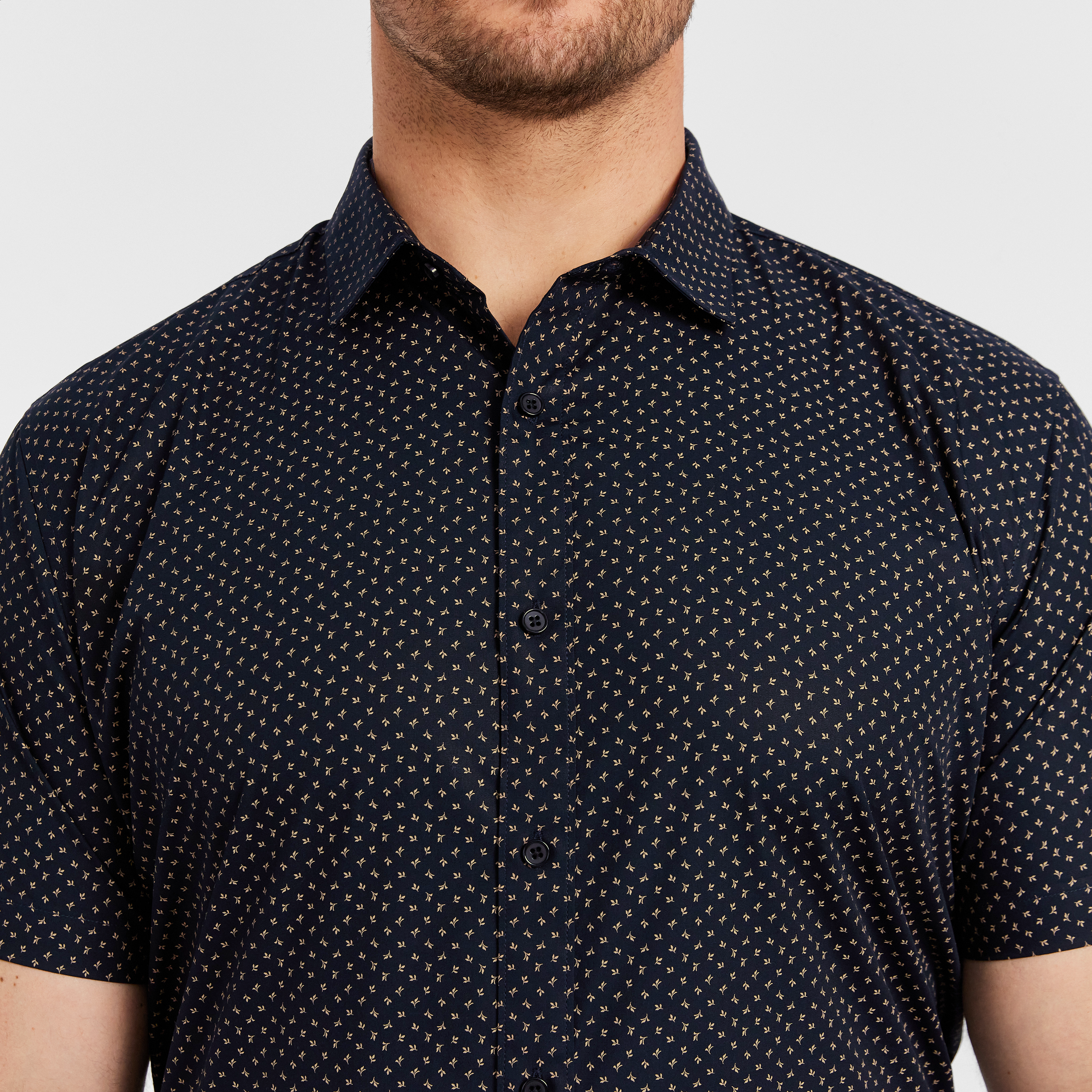 Navy Elgar Ditsy Cotton Short Sleeve Shirt
