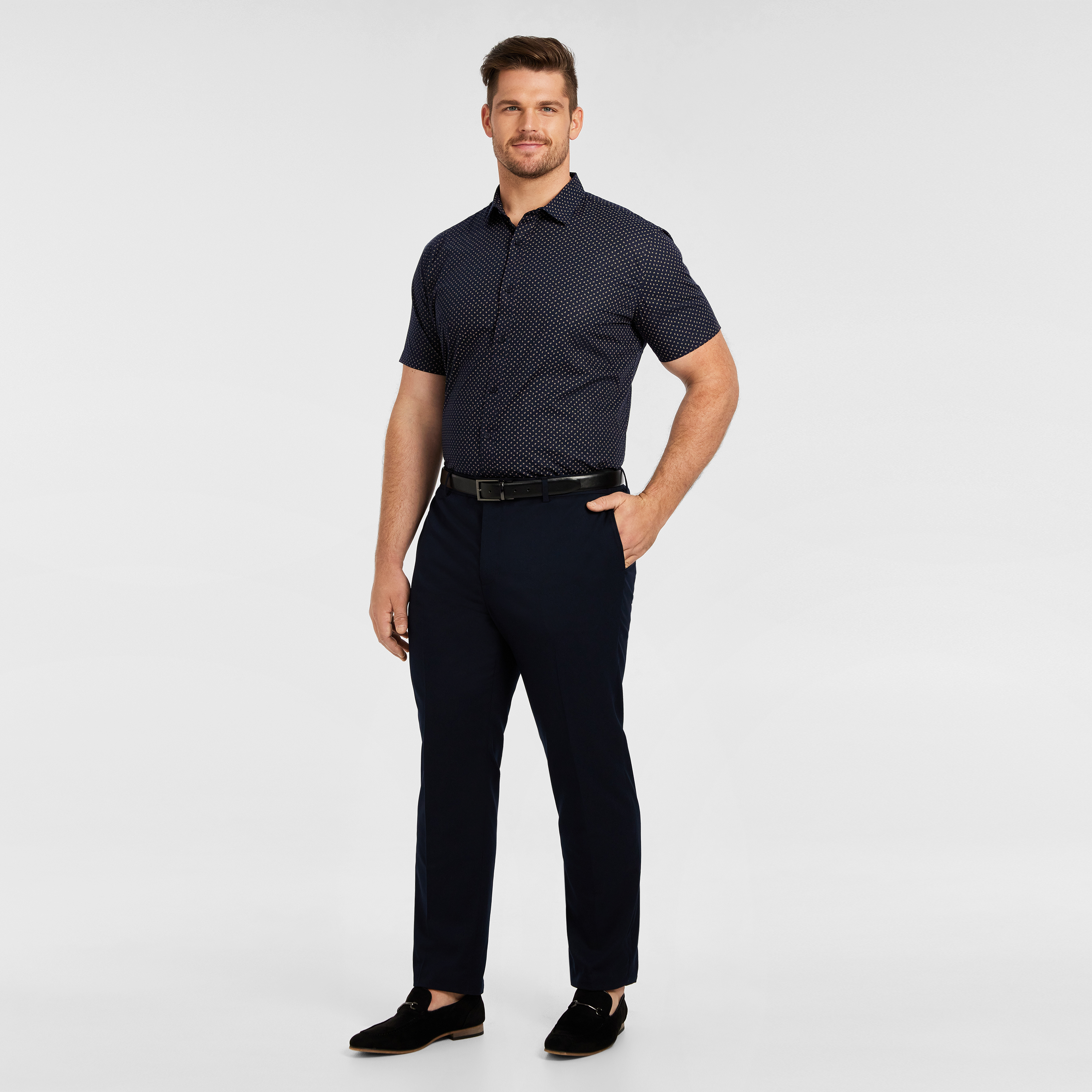 Navy Elgar Ditsy Cotton Short Sleeve Shirt