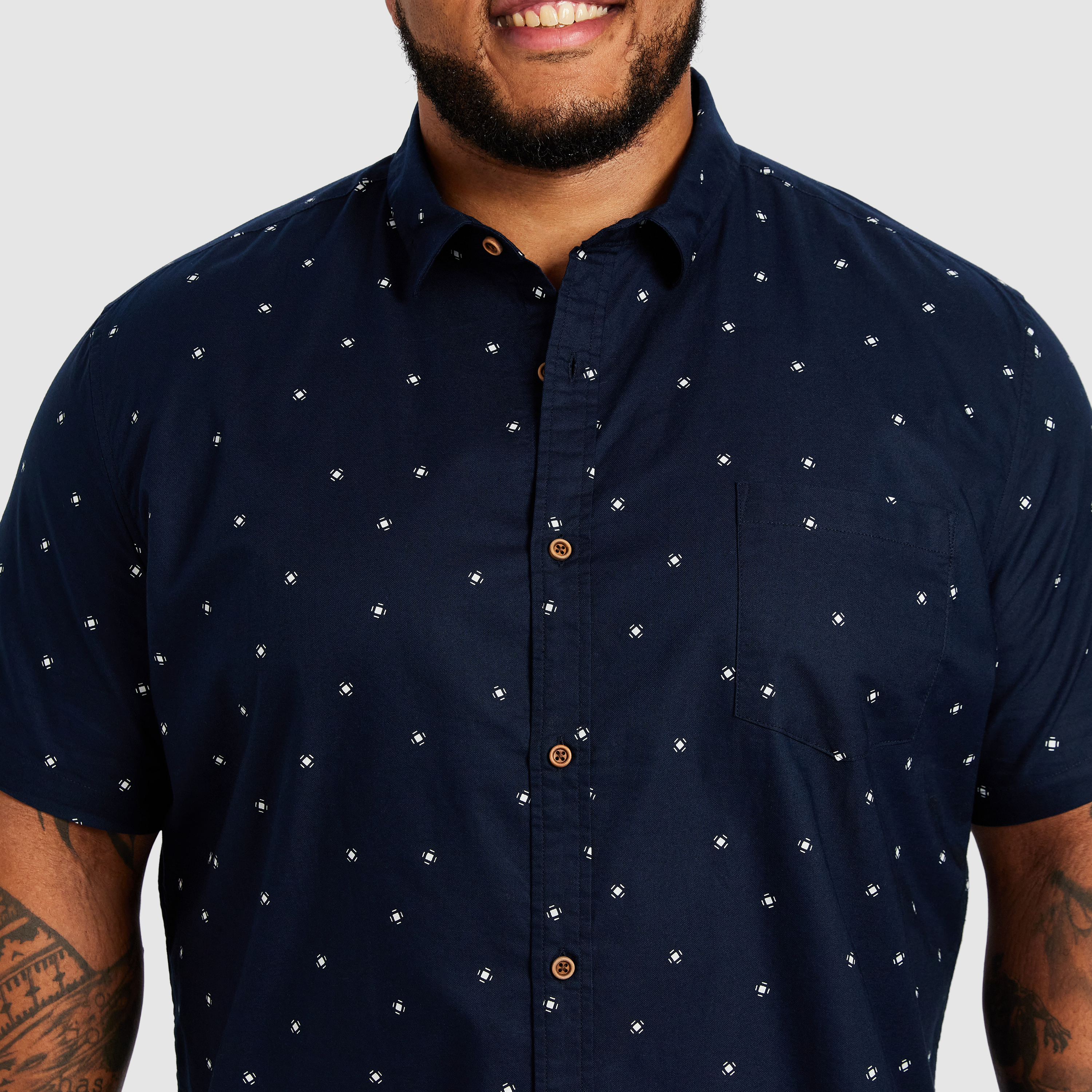 Navy James Geo Cotton Short Sleeve Shirt