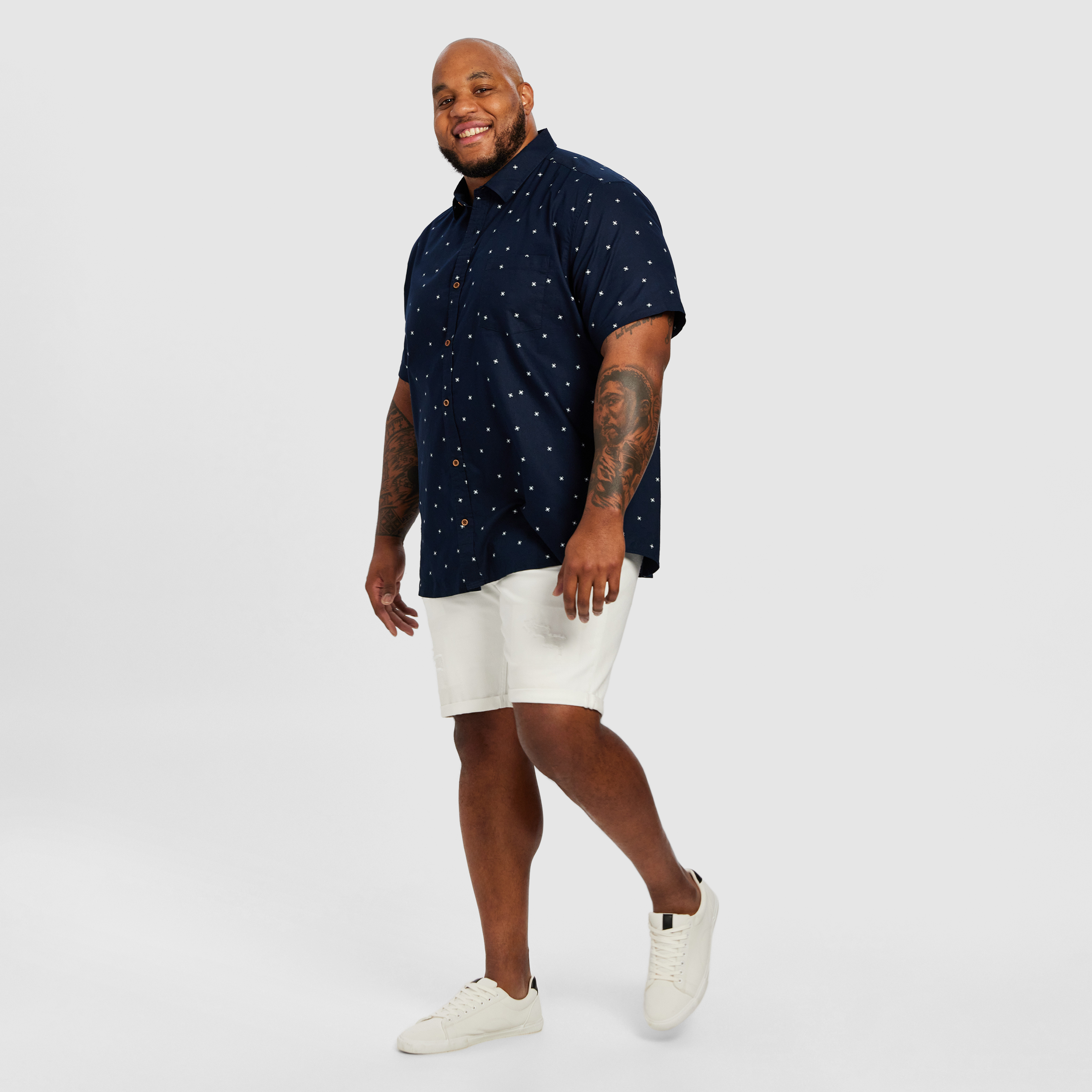 Navy James Geo Cotton Short Sleeve Shirt