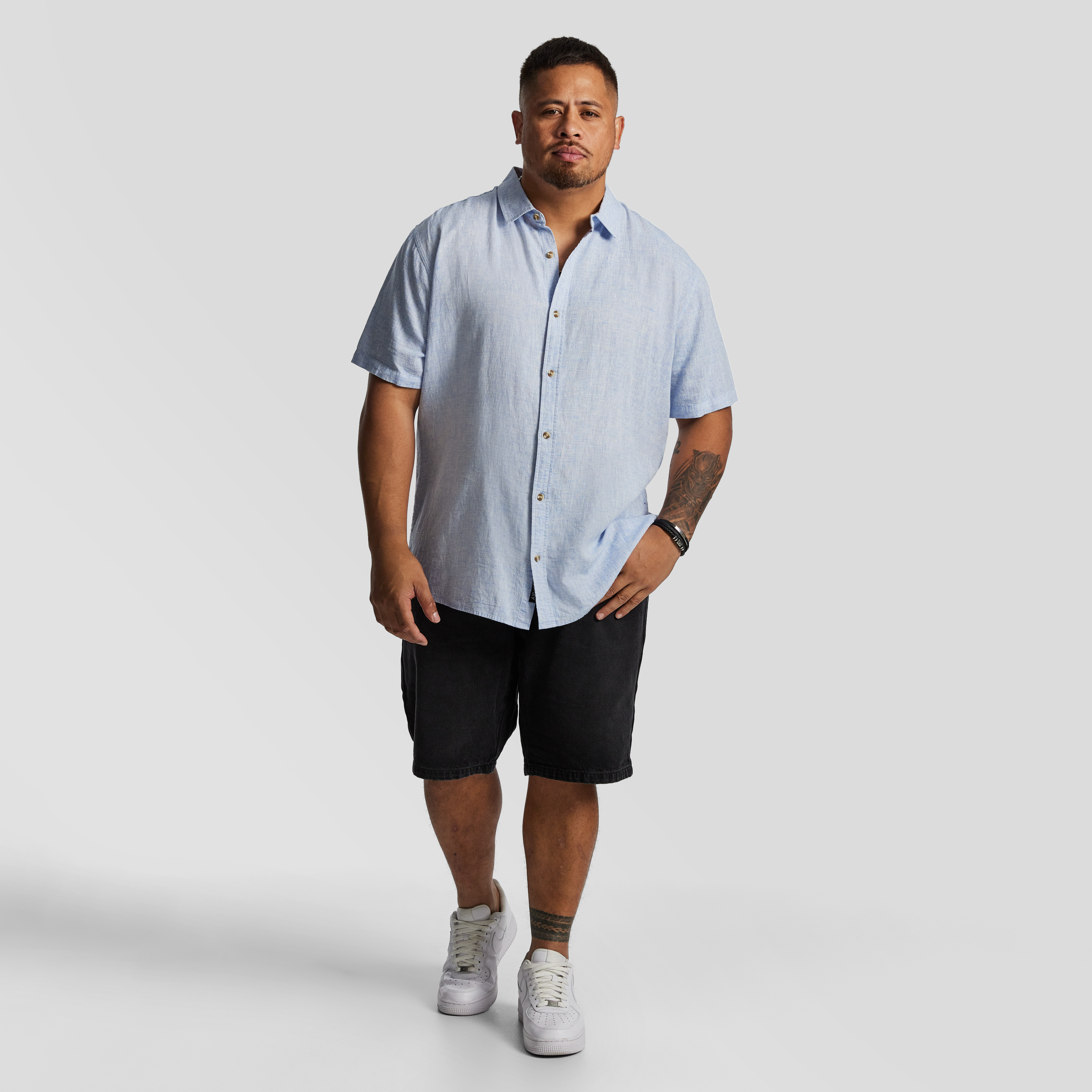 Light Blue Kieran Linen Blend Short Sleeve Shirt