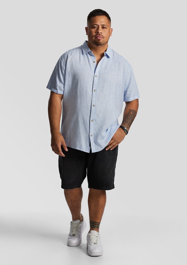 Light Blue Kieran Linen Blend Short Sleeve Shirt