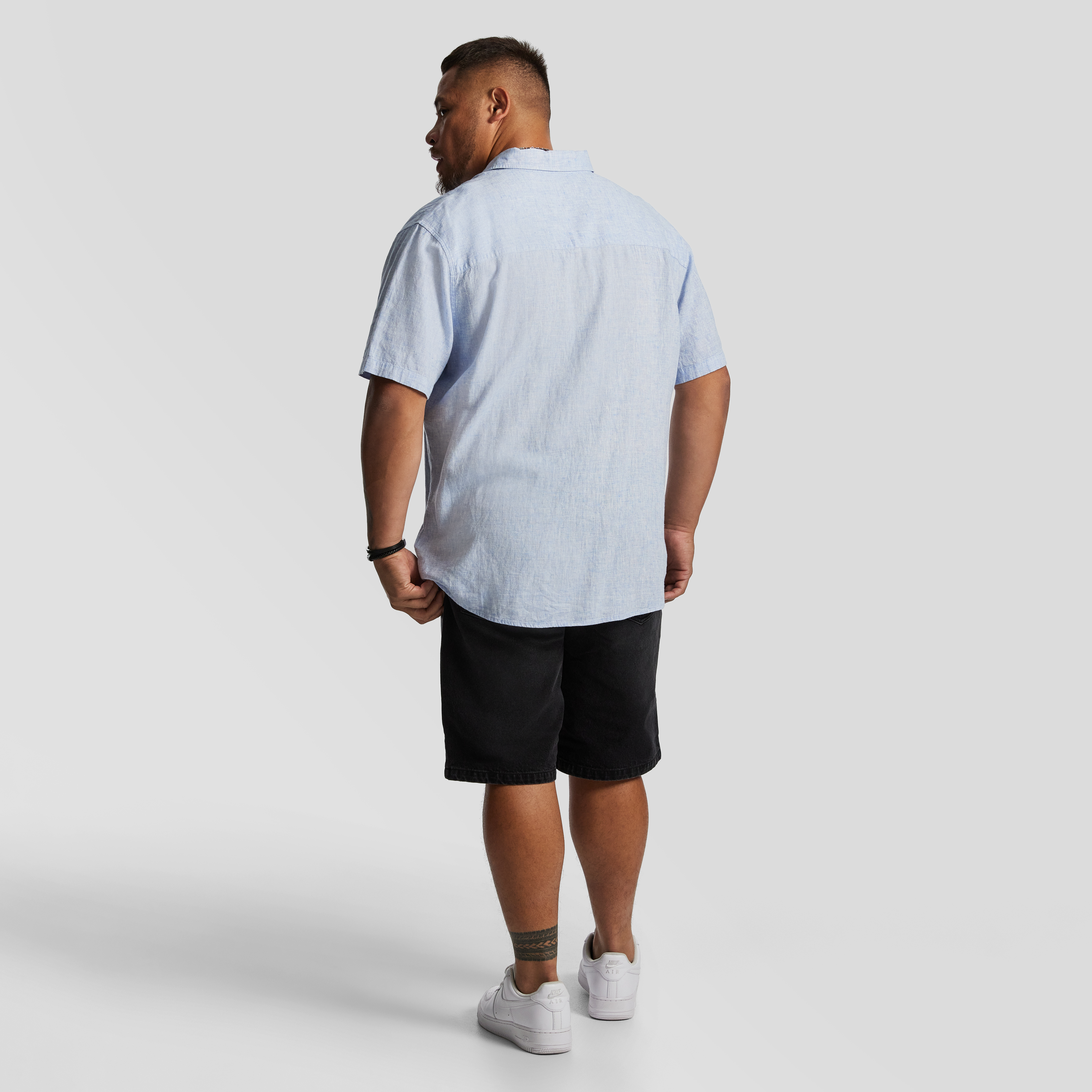 Light Blue Kieran Linen Blend Short Sleeve Shirt