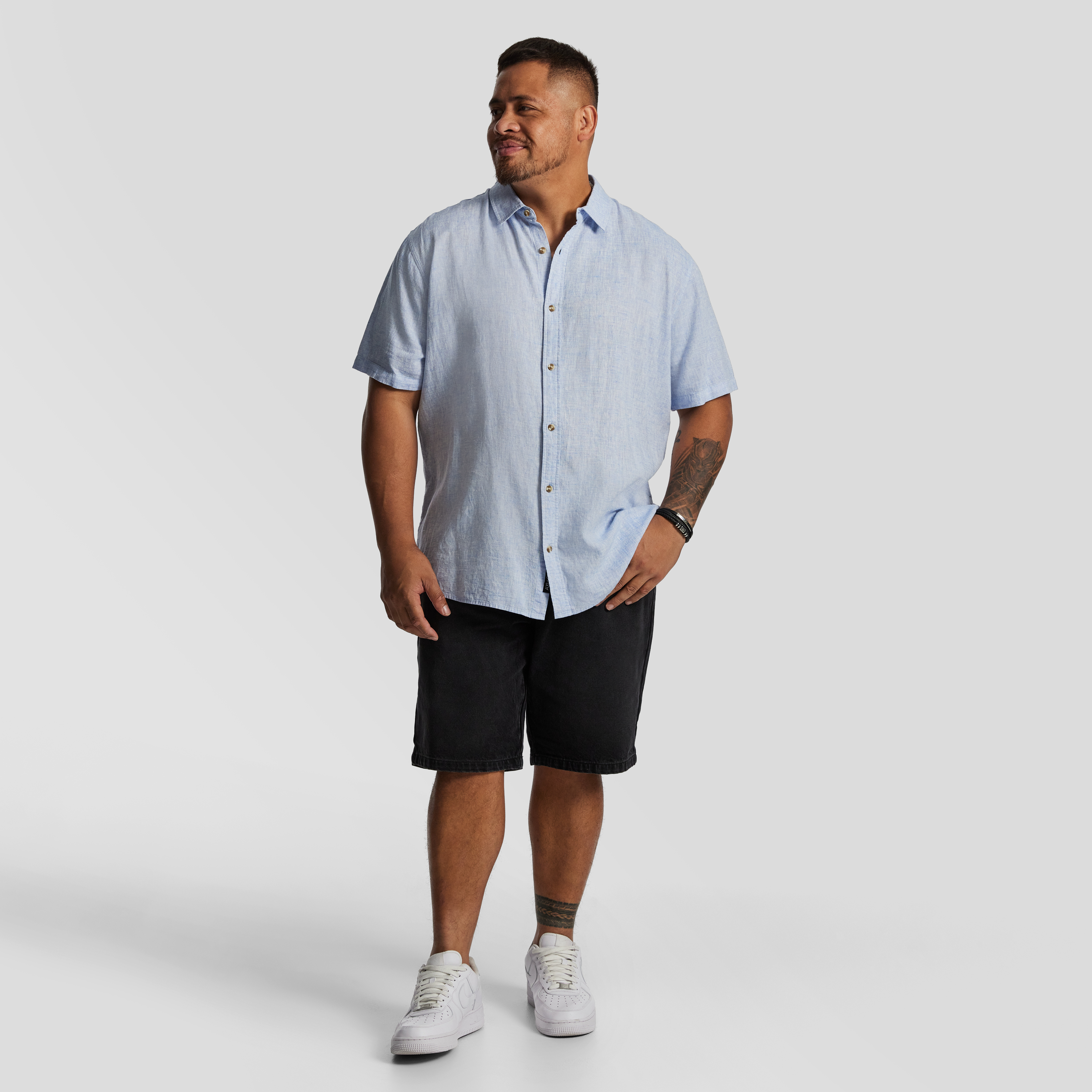 Light Blue Kieran Linen Blend Short Sleeve Shirt