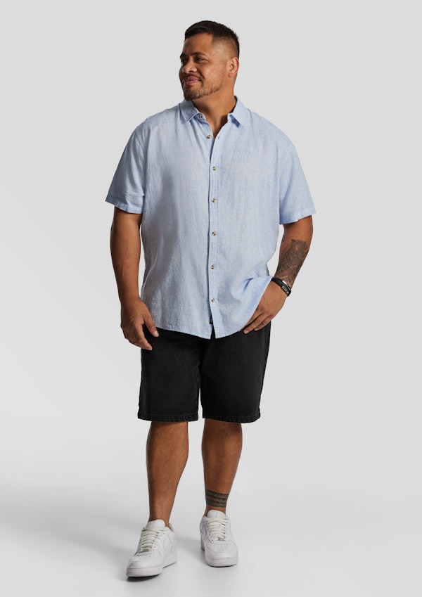 Light Blue Kieran Linen Blend Short Sleeve Shirt