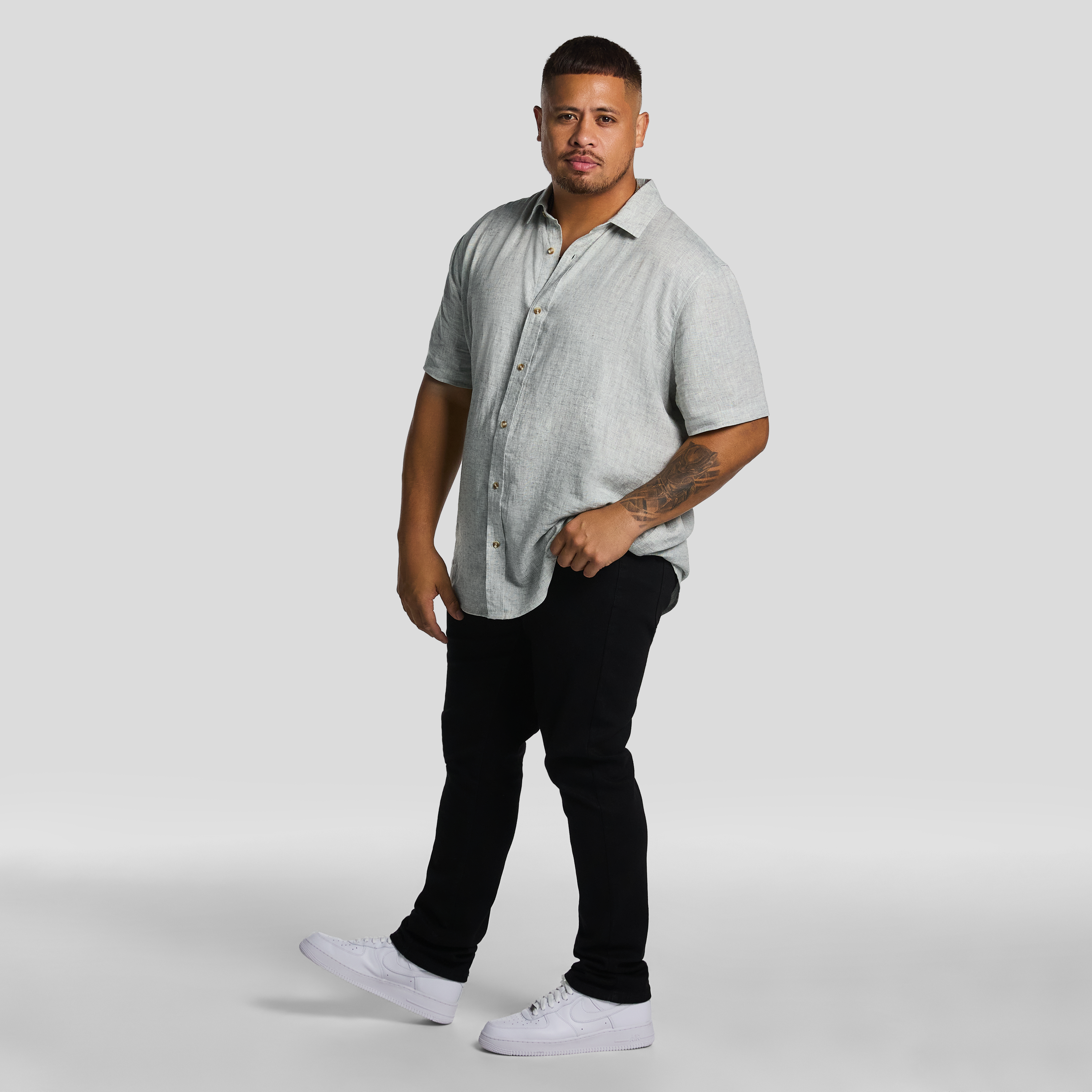 Light Green Kieran Linen Blend Short Sleeve Shirt