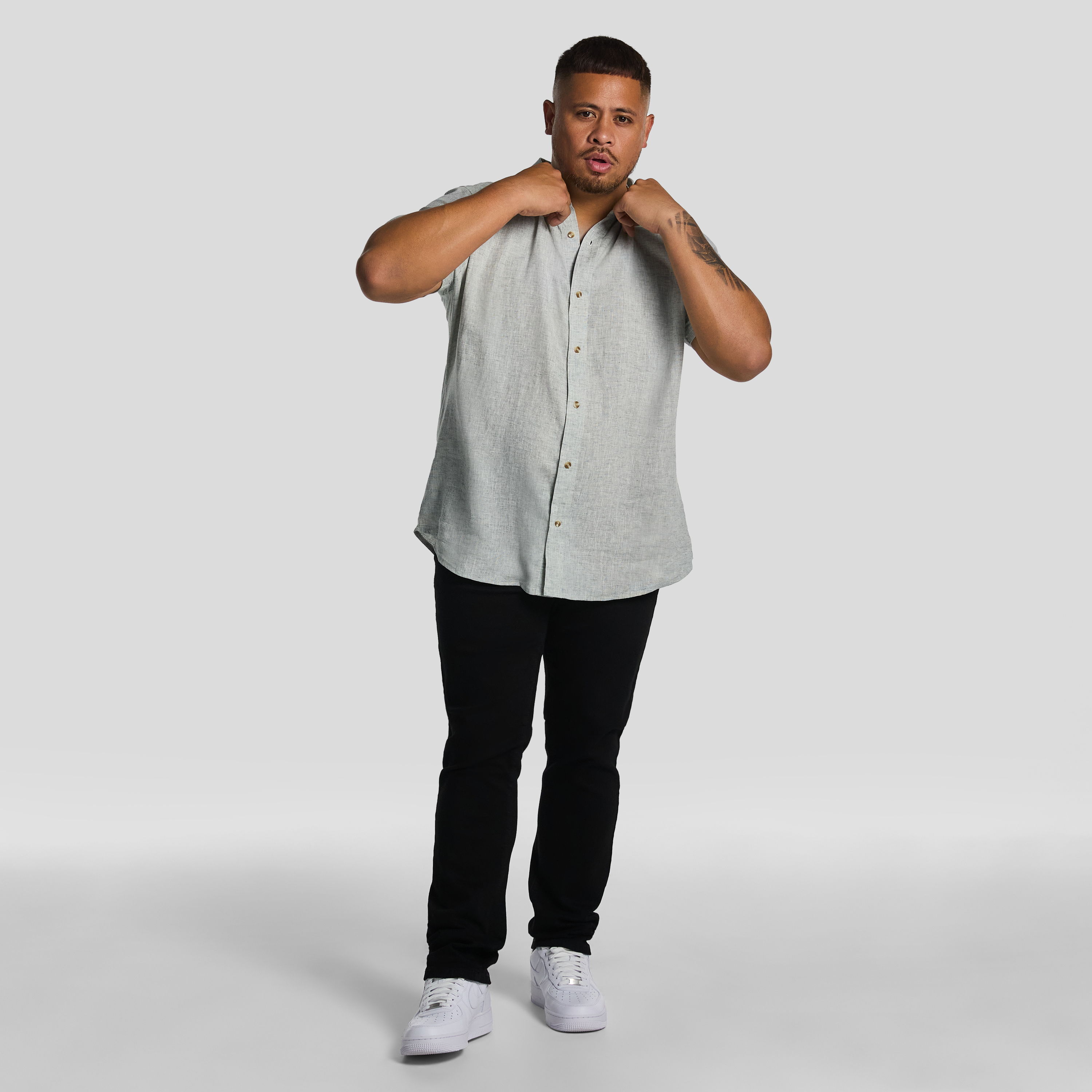 Light Green Kieran Linen Blend Short Sleeve Shirt