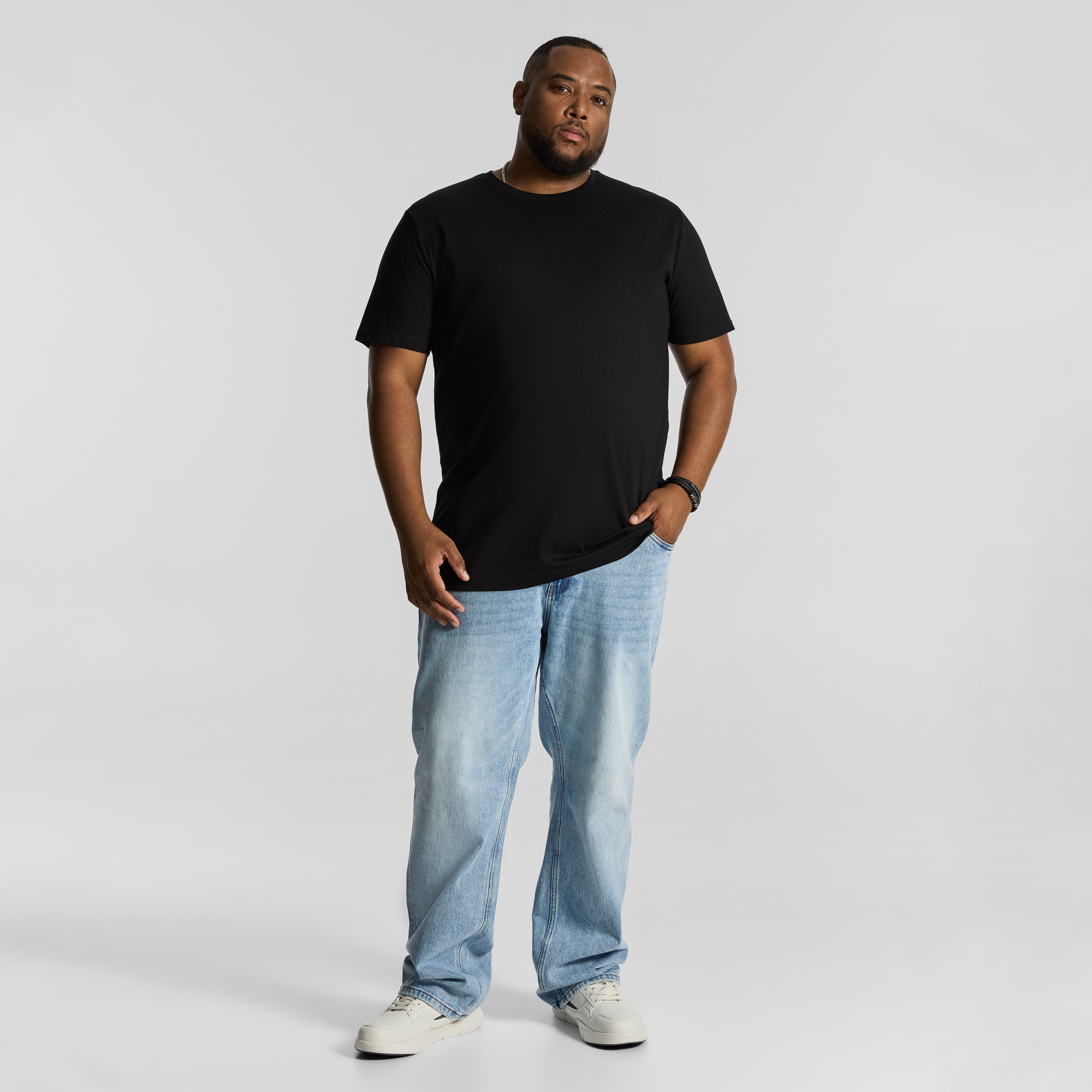 Black Essential Longline Crew Tee