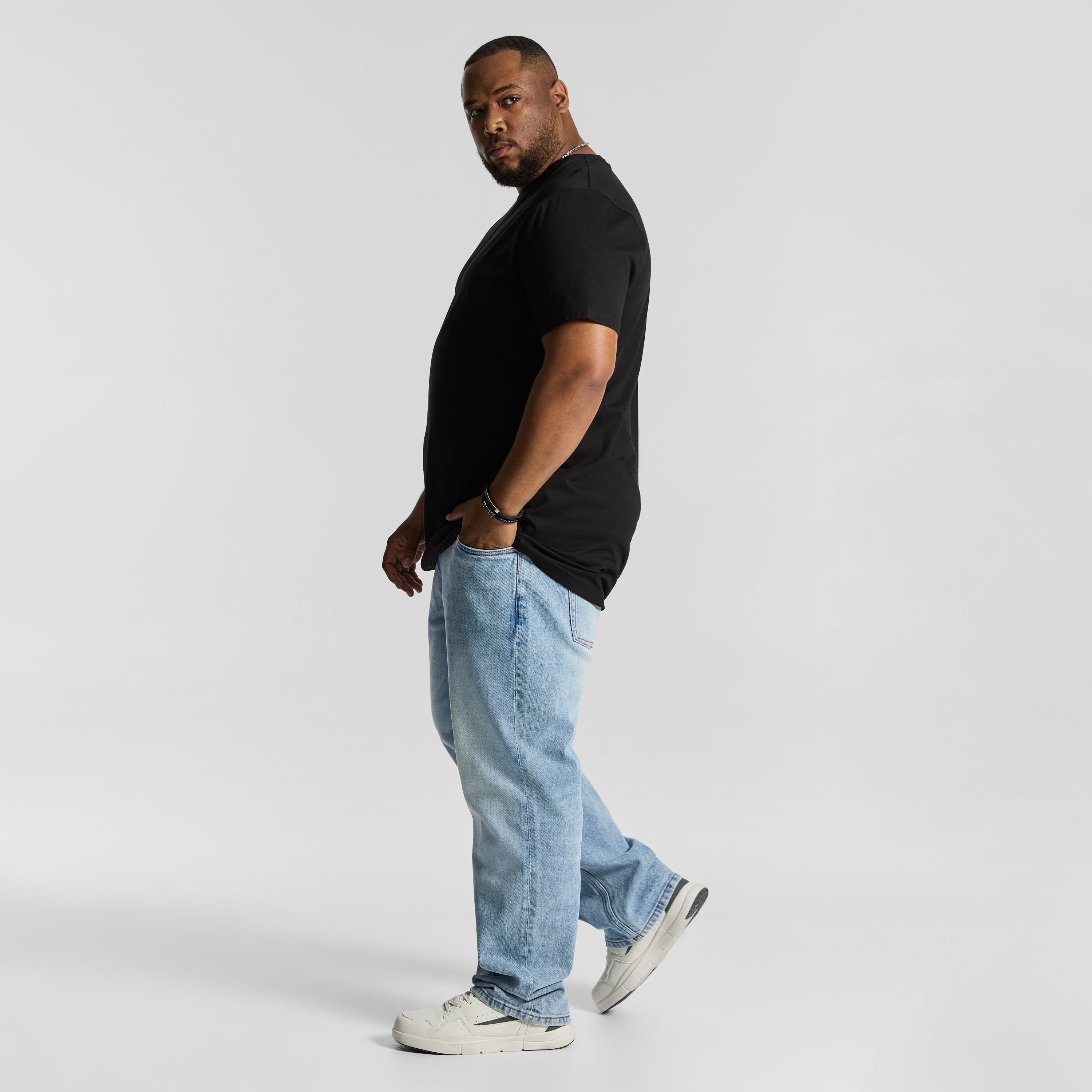 Black Essential Longline Crew Tee