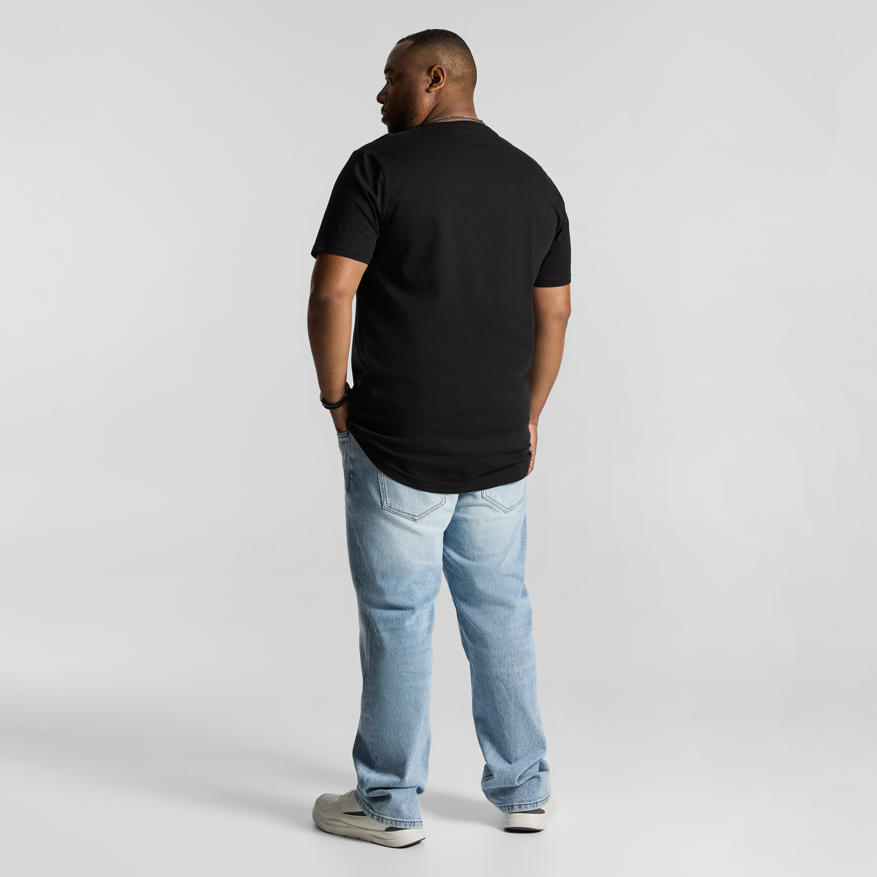 Black Essential Longline Crew Tee