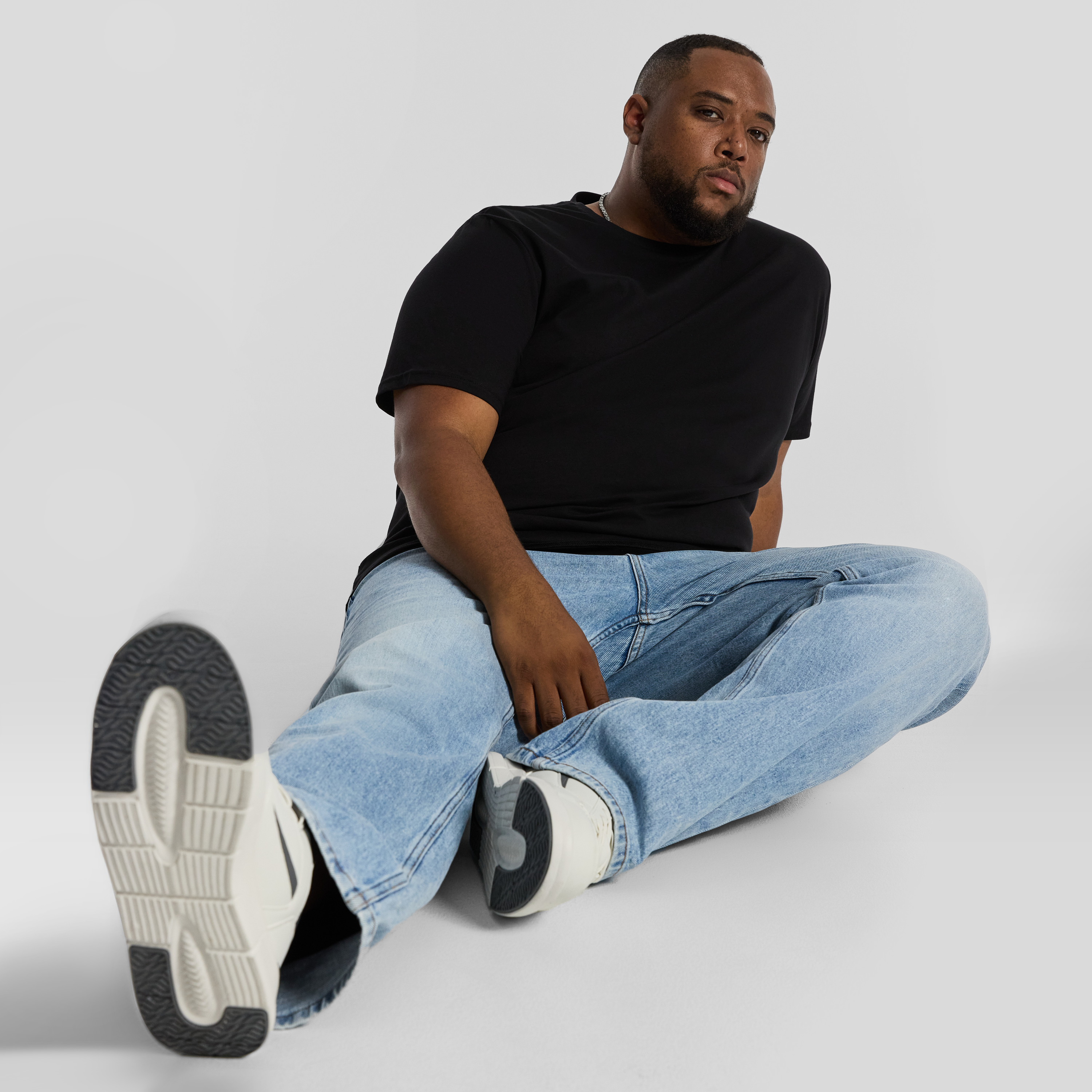 Black Essential Longline Crew Tee