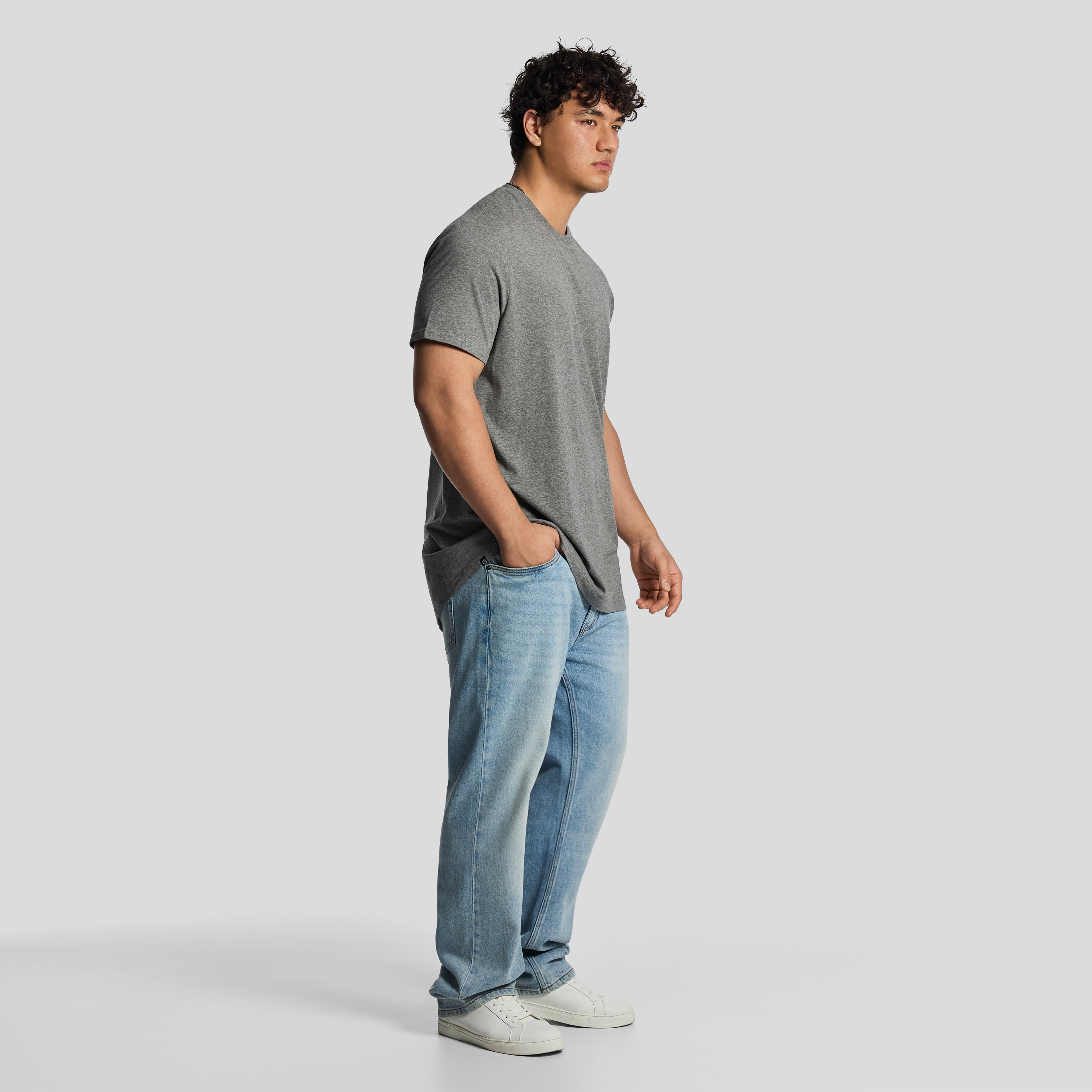 Charcoal Marle Essential Longline Crew Tee