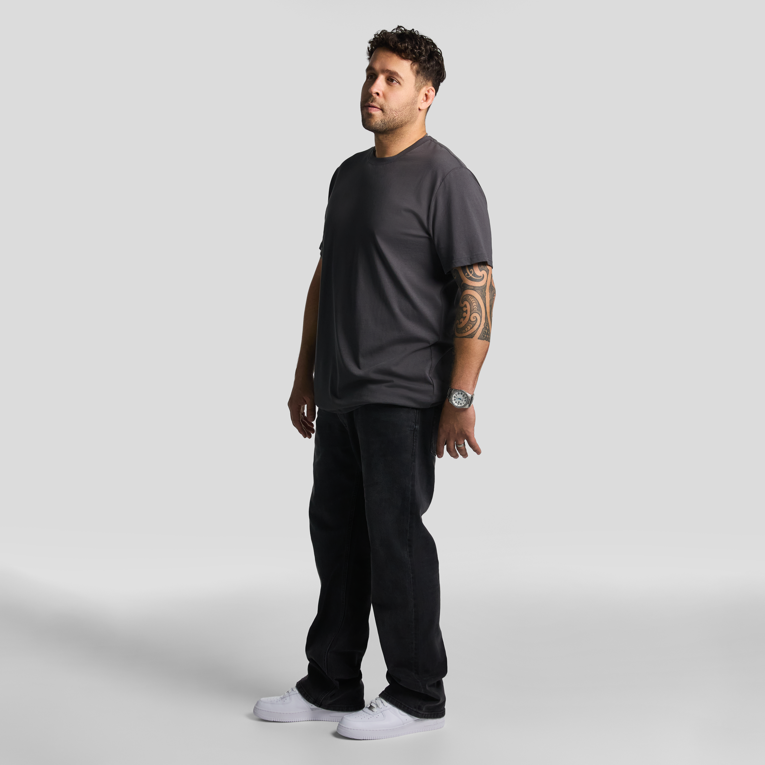 Charcoal Essential Longline Crew Tee