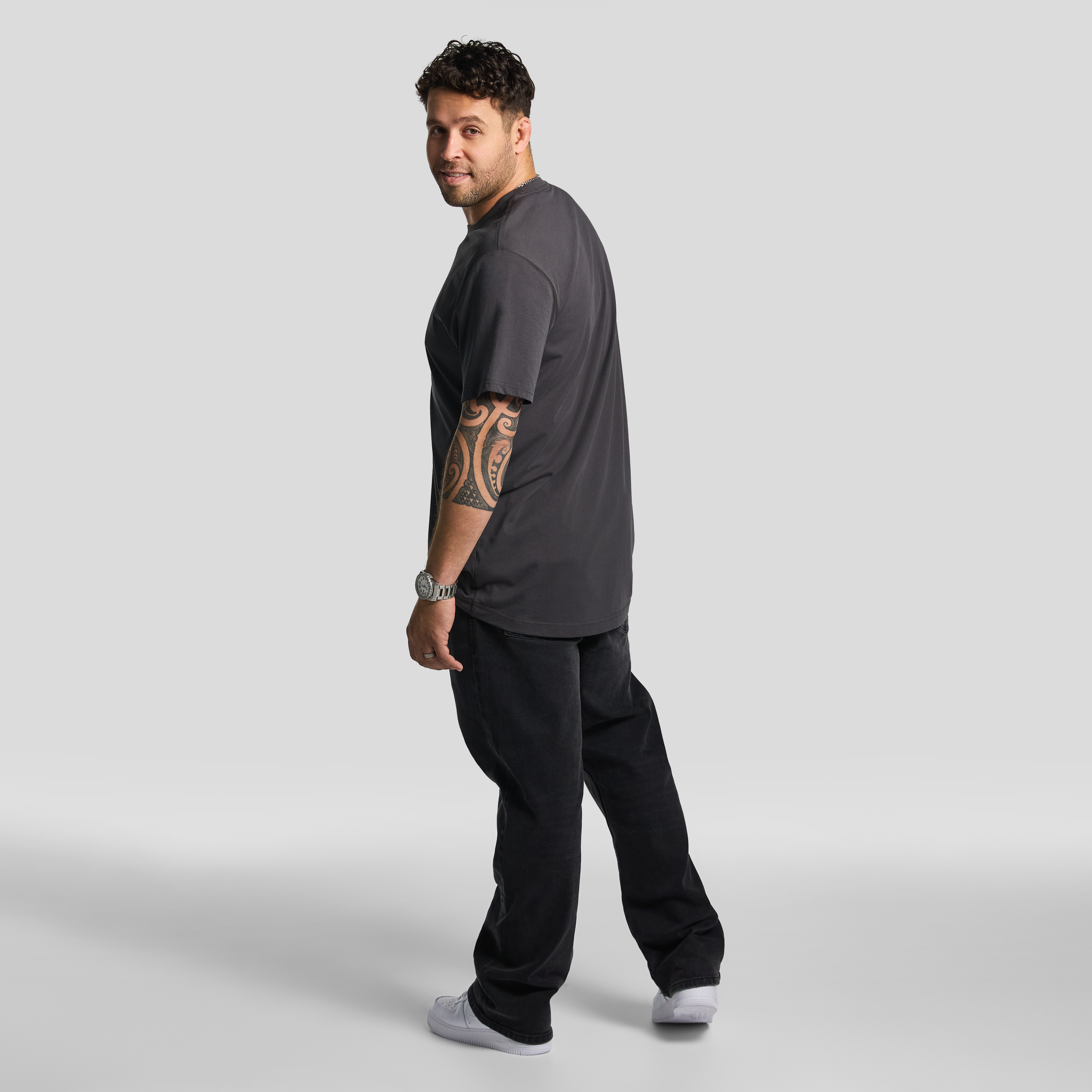 Charcoal Essential Longline Crew Tee