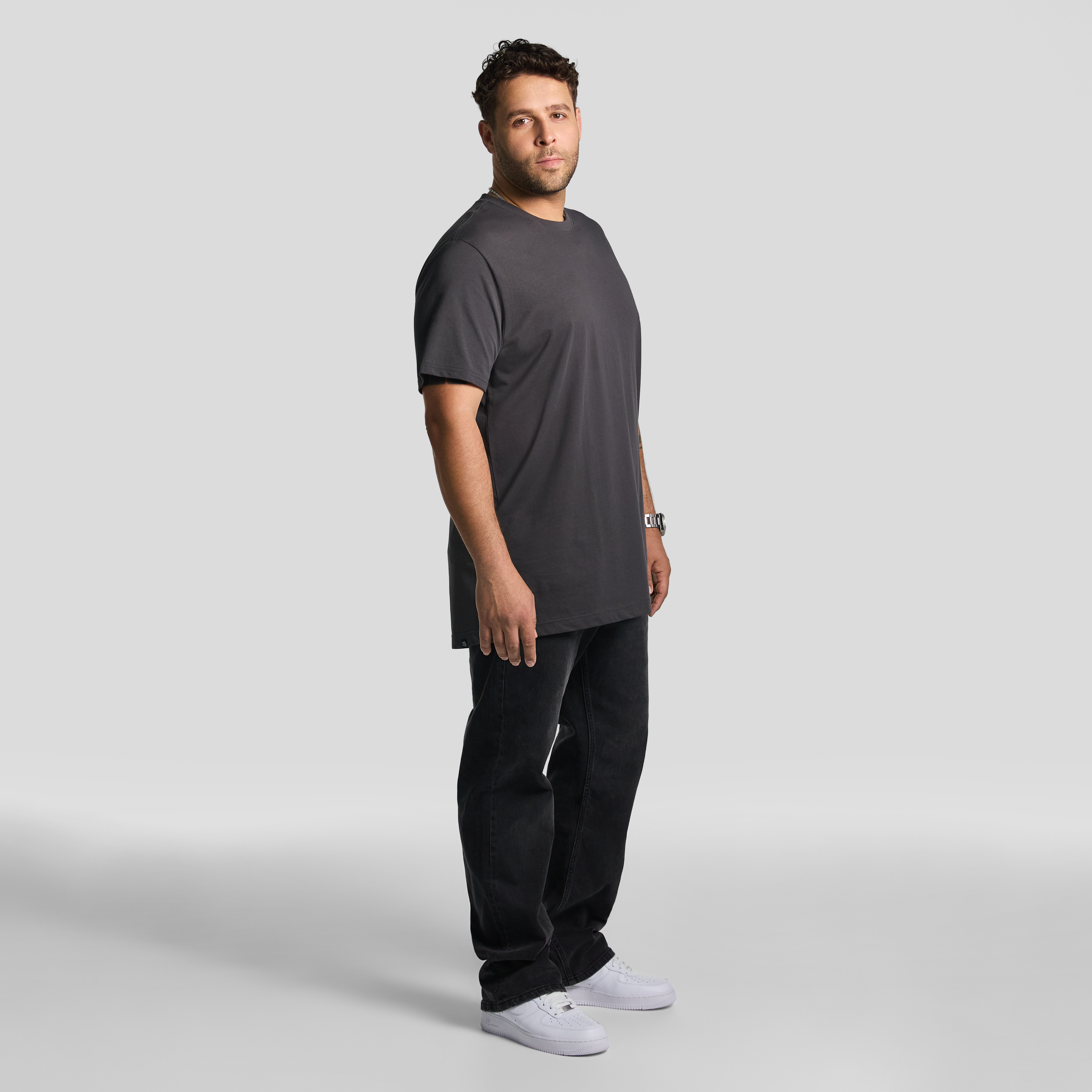 Charcoal Essential Longline Crew Tee