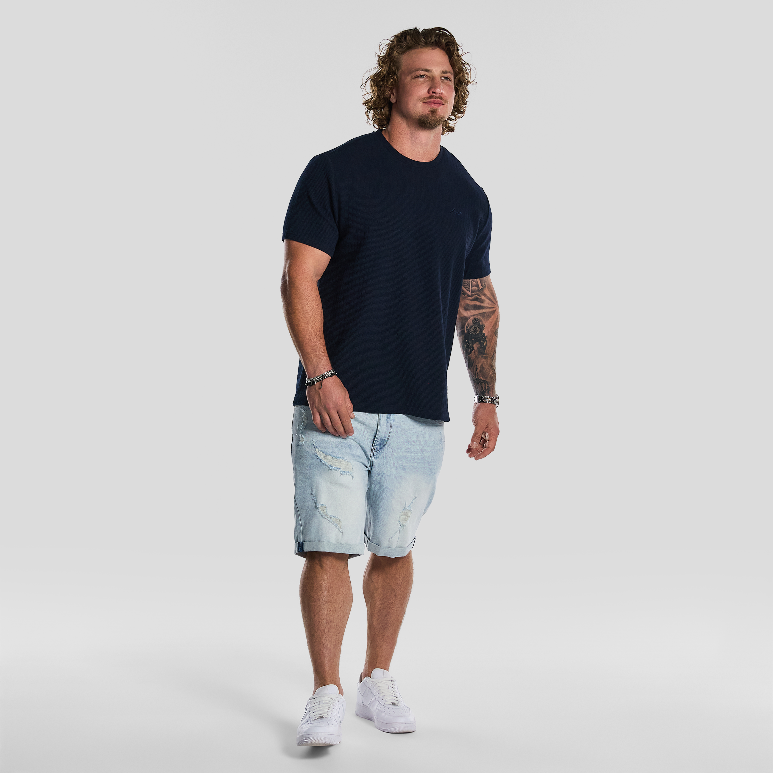 Navy Hardy Textured Crew Neck Tee